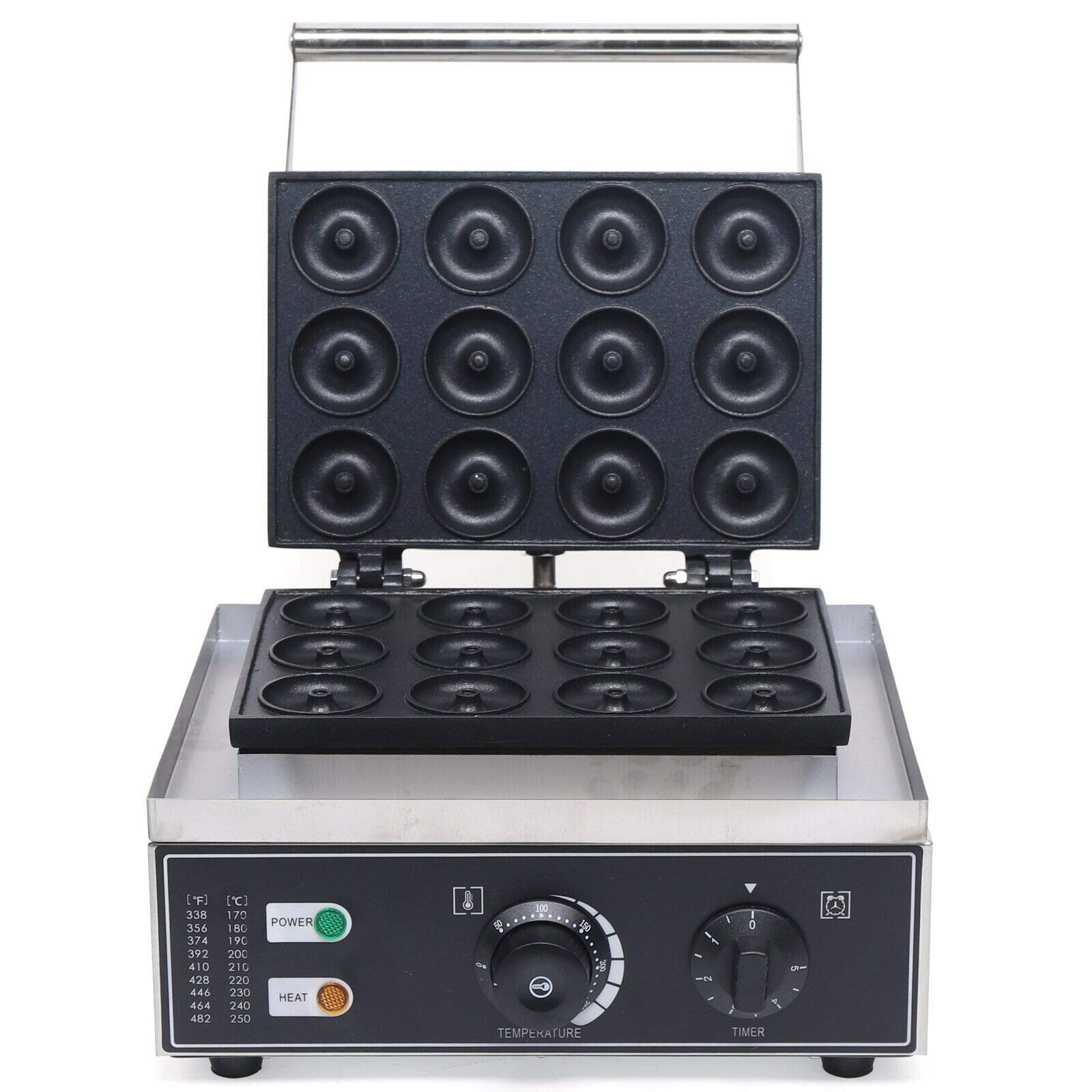 Máquina para hacer donuts comerciales, 1500 W, gofrera doméstica, para hacer donuts, panaderías, sándwiches y sándwiches de acero inoxidable, para hacer donuts