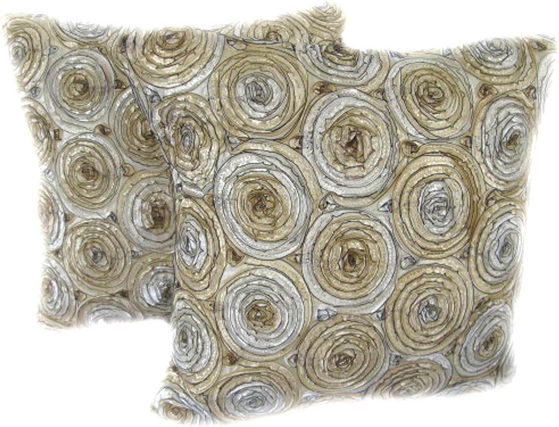 One Pair Two Tone 3d Bouquet of Roses Throw Cushion Cover/pillow Sham Handmade By Satin and Thai Silk for Decorative Sofa, Car and Living Room