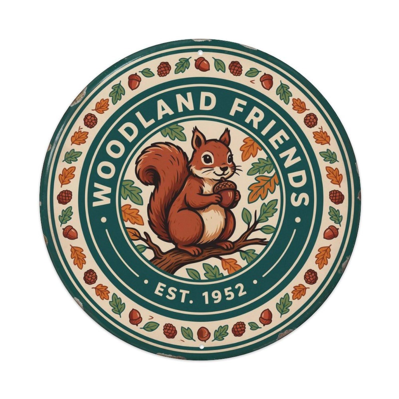 Vintage Squirrel Acorn Metal Tin Sign Plaque