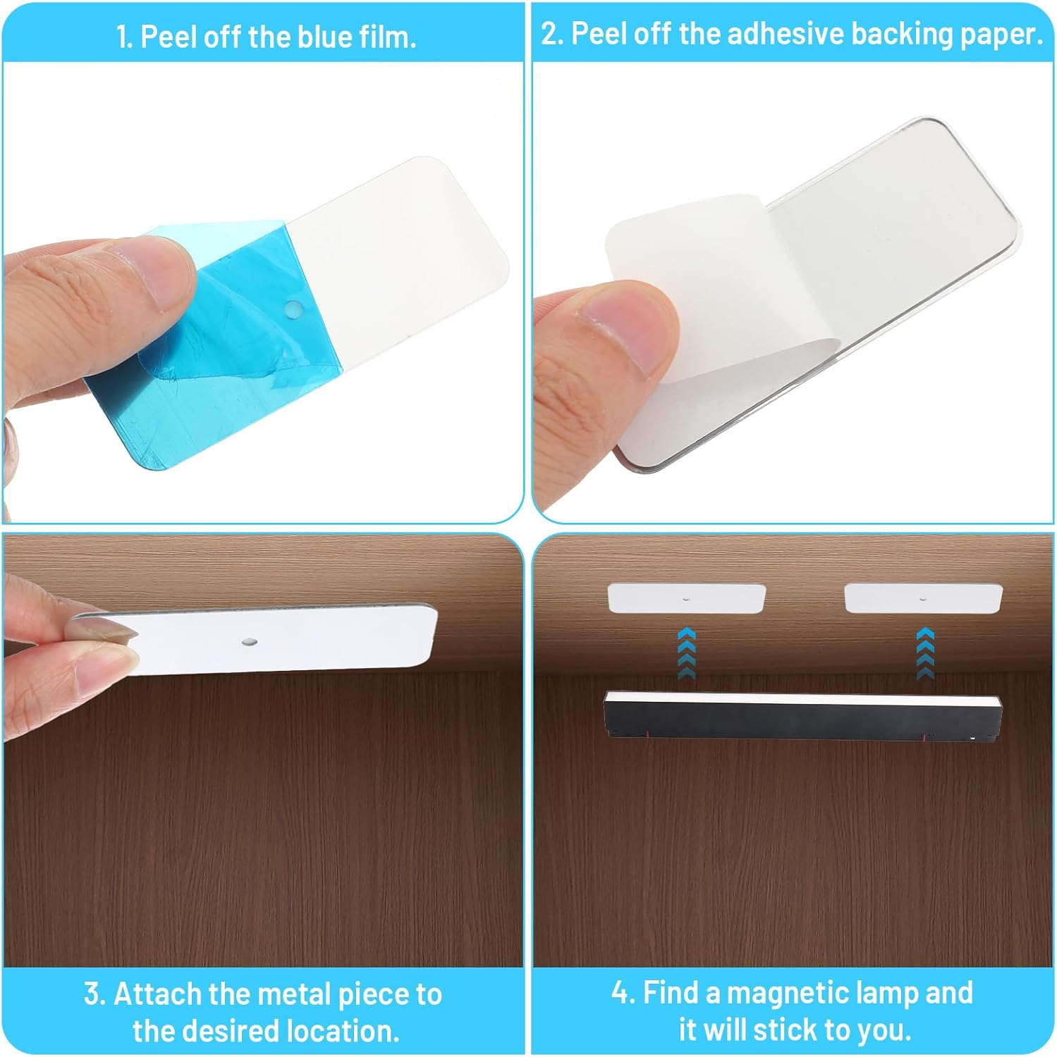 Sliverdew 8 Pack Metal Strips for Magnets Under Cabinet Lights, Replacement Metal Adhesive Backing Plate for Magnets 2.95x1.1 Inch