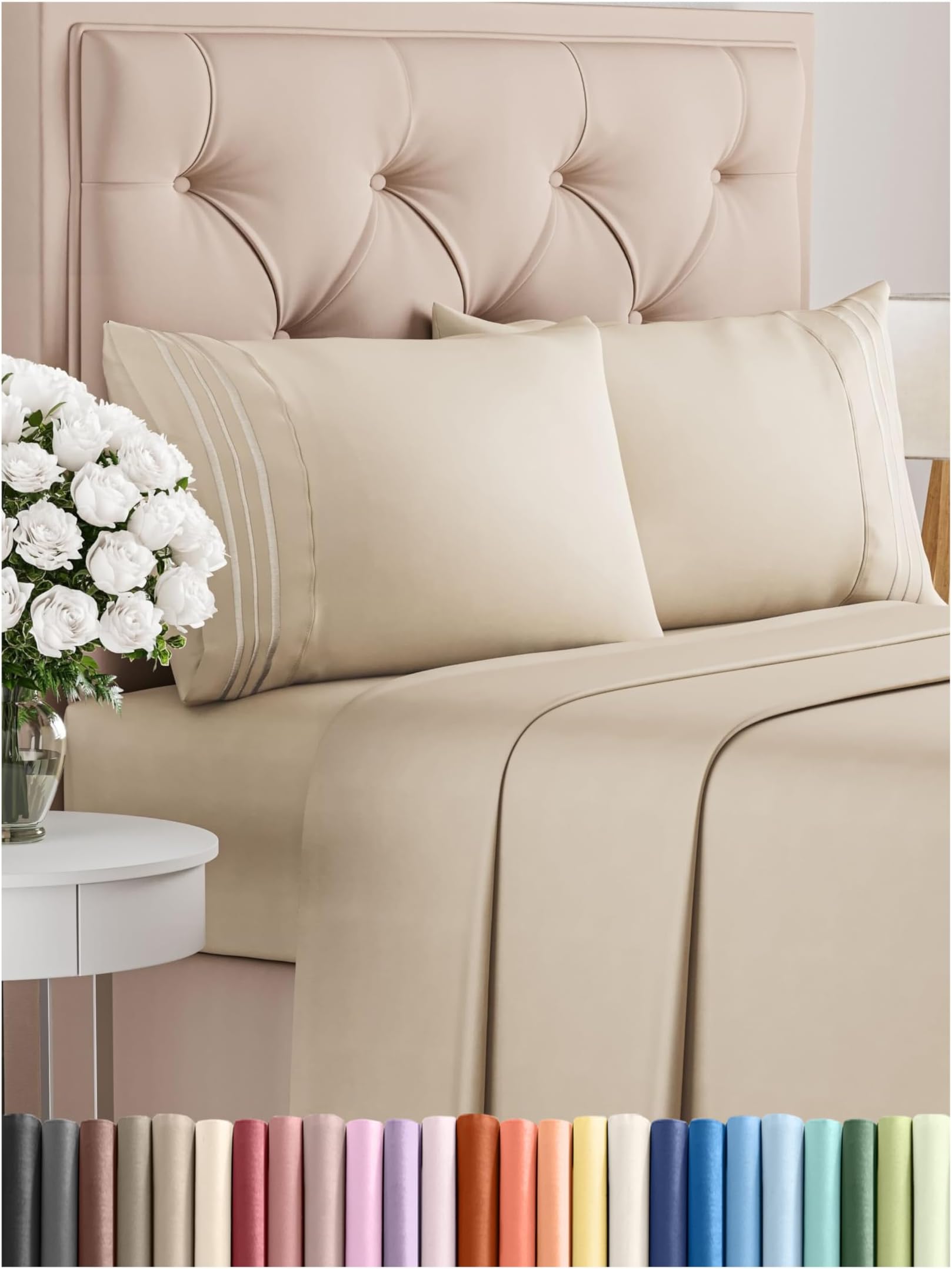 Queen Size Sheet Set - 4 Piece Set - Hotel Luxury Bed Sheets - Extra Soft - Deep Pocket - Easy Fit - Breathable & Cooling Sheets - Wrinkle Free - Comfort - Wheat Bed Sheets - Queen Sheets