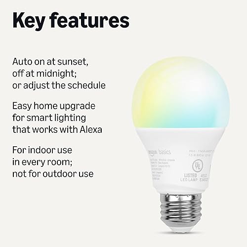 Miniatura 8 de Tienda Basics - Bombilla LED inteligente A19, Wi-Fi de 2.4 GHz, 9 W (equivalente a 60 W) 800 lm, funciona y atenúa solo con Alexa, paquete de 4,