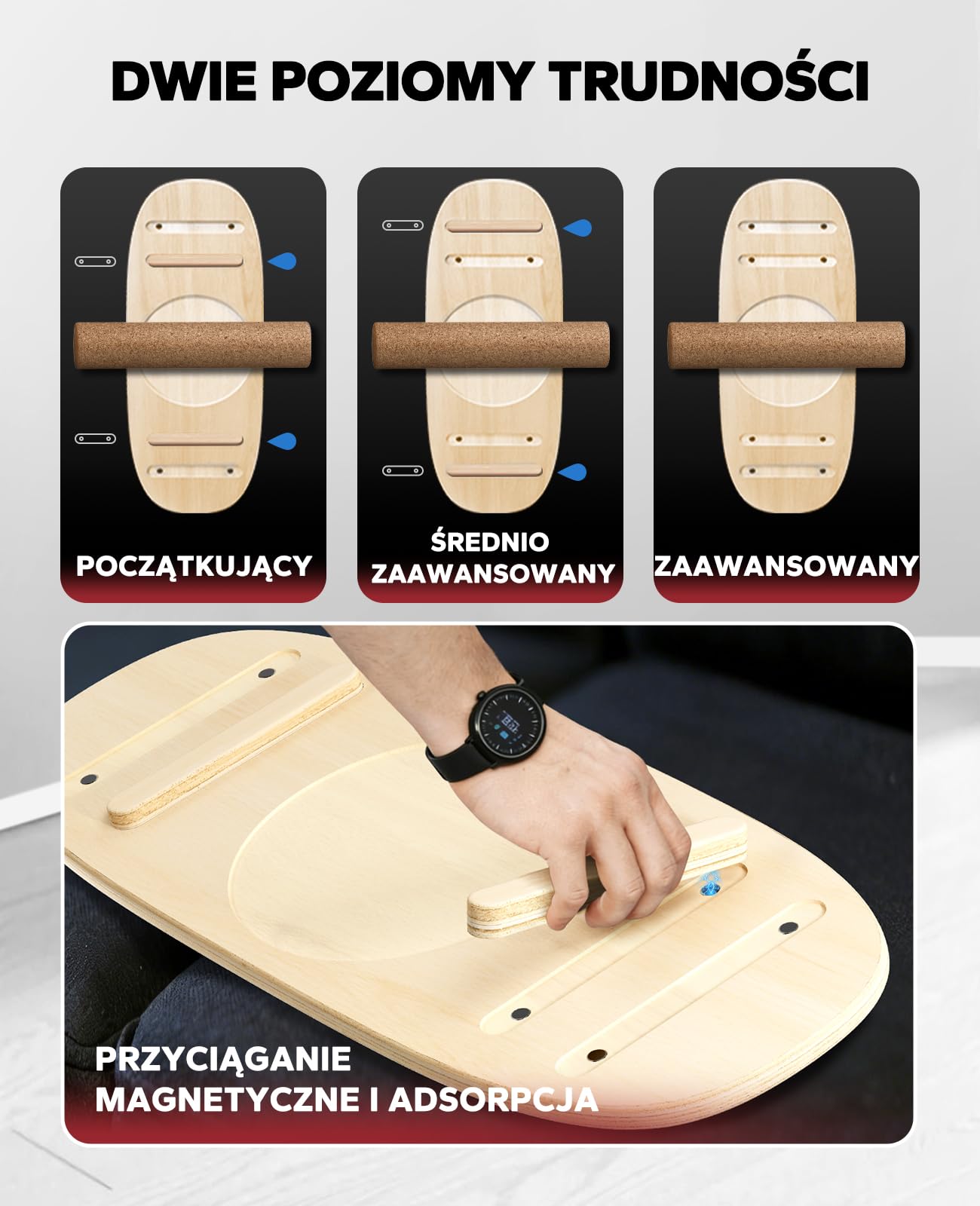 HAPBEAR Regulowana Deska Balansowa z Magnetycznym Labiryntem – 6 Trybów Wobble Board z Rolka Korkową i Półkulą – Trening Surfingu/Skigu, Siły Rdzenia, Rehabilitacja i Skupienie Umysłowe