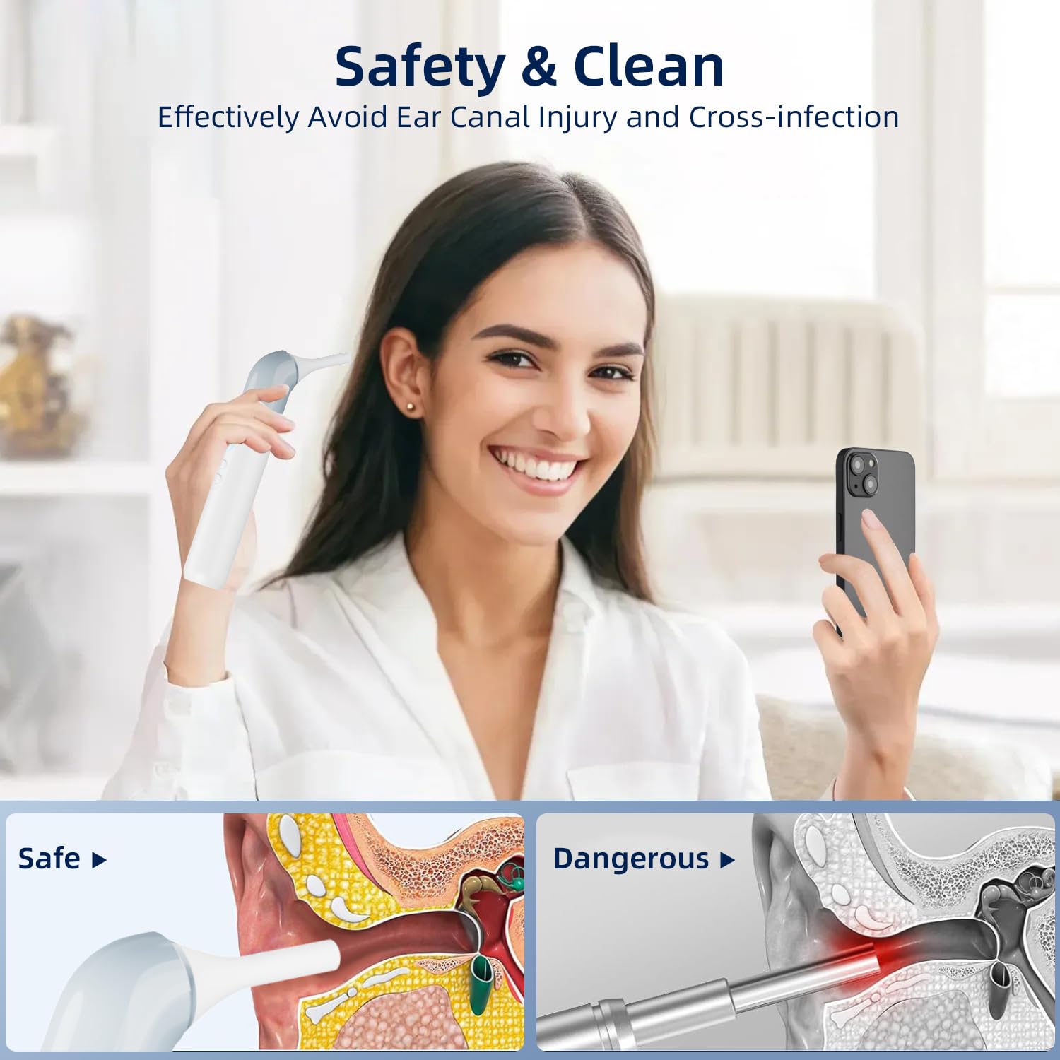 Otoscope sans fil WiFi 1080p avec 6 lumières LED, 10 accessoires pour enfants, animaux et adultes, compatible Android et iPhone