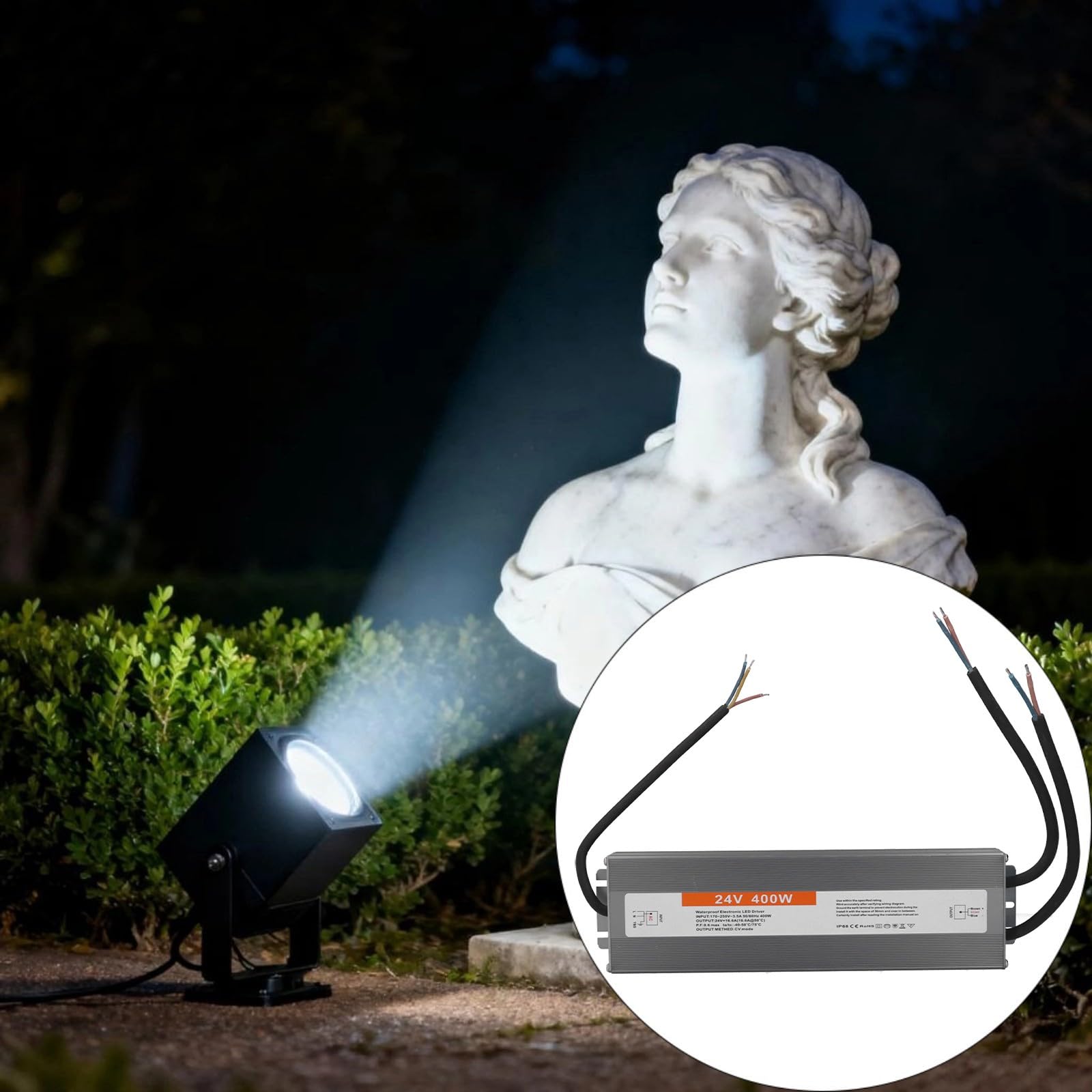 24 V, 400 W, IP67-zertifizierter Aluminium-Wechselrichter mit Überlastung und 20 ℃ ~ + 60 ℃ Betrieb