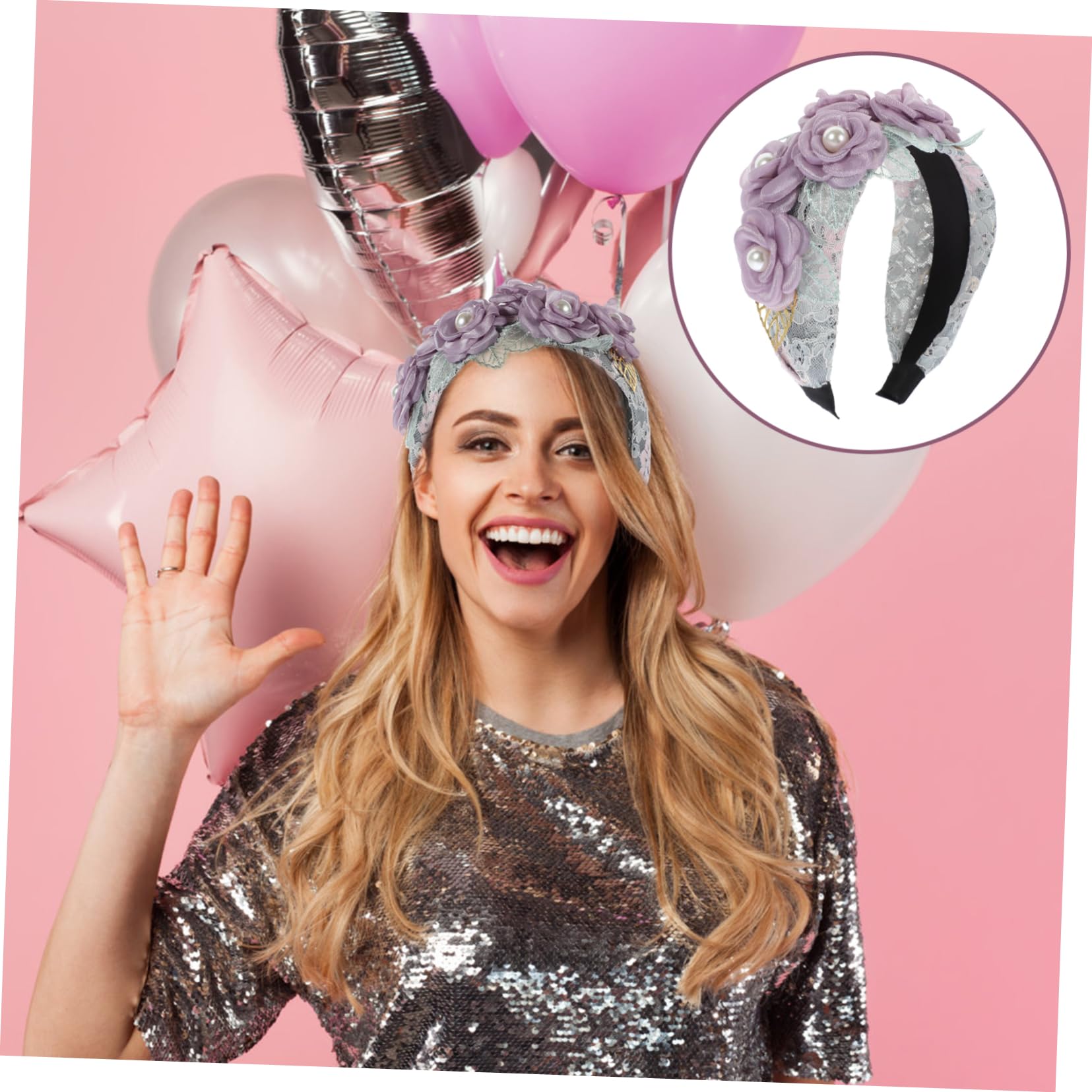 FRCOLOR 4 Piezas venda diadema de fiesta diadema elegante ancha de encaje de boda bandas mujer hair band s adultos tocado de san valentín para adultos tela Púrpura