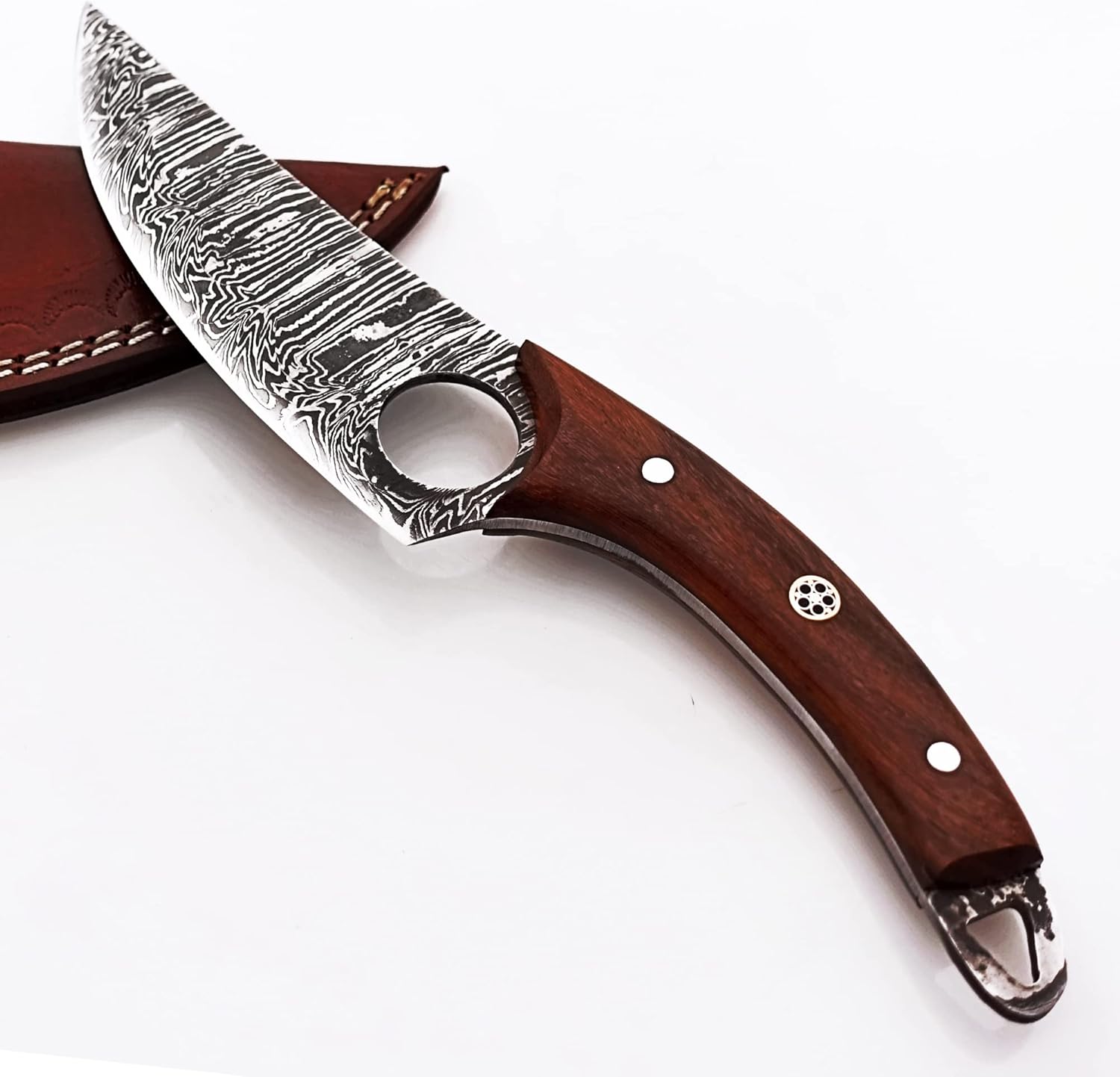Handmade High Carbon Steel Fillet Kitchen and Skinning Knife with Rosewood Handle and Leather Sheath for Hunting OB-92