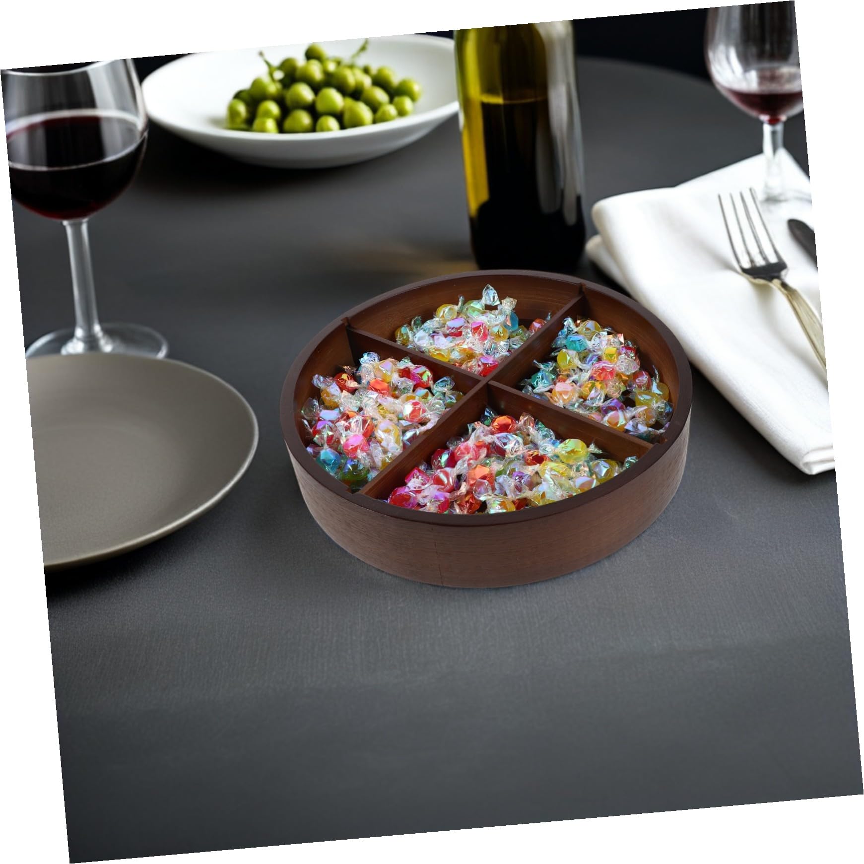 Homoyoyo Plateau à Noix et Fruits Secs avec Couvercle Boîte de Rangement Compartimentée pour Noix et Bonbons Organisateur Alimentaire Rond