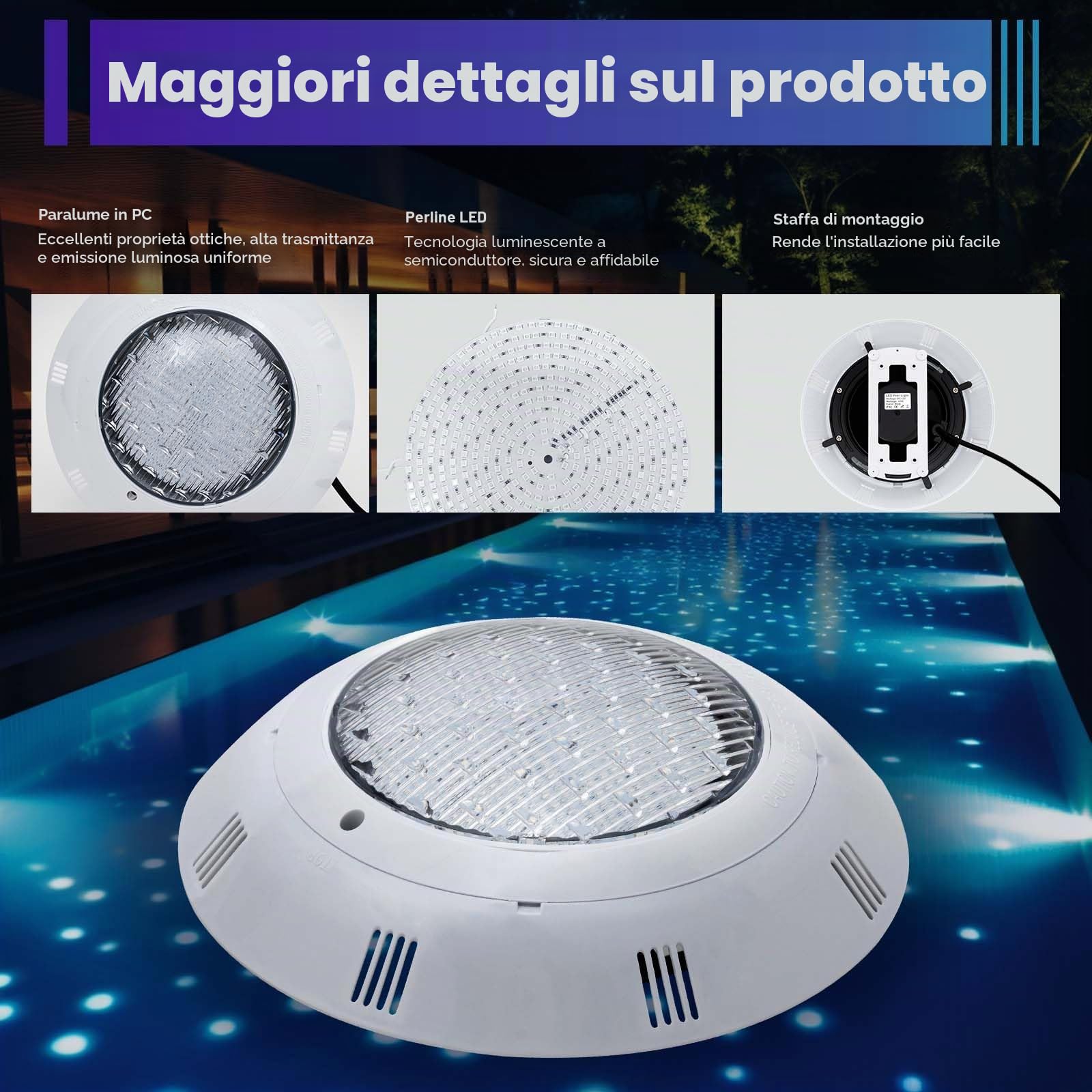 RGB LED Faro Subacqueo IP68 45W per Piscina - Illuminazione 12V Faretto