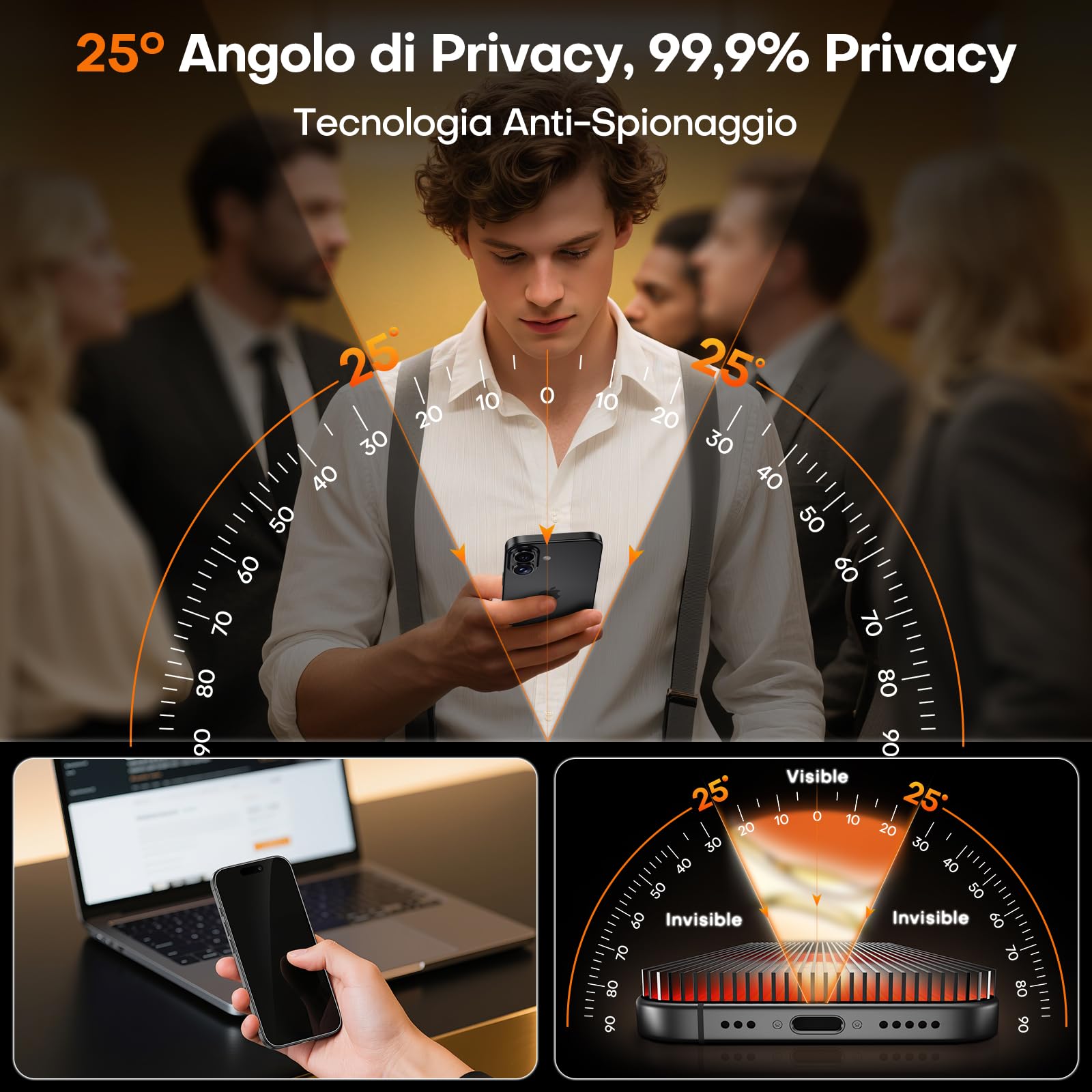 TOCOL Privacy Pellicola Vetro Temperato per iPhone 17, 25° Reali Anti-Spy, Rimozione Automatica Della Polvere, Copertura Completa, Senza Bolle, Durezza 9H, 2 Pezzi