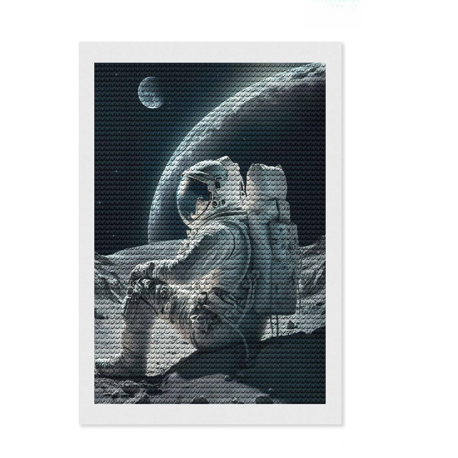 Junmoney ESA Astronaut Round Drill Diamond Painting 8"x12", with Tool Kit, Easy to Follow Symbols, Farmhouse Decor, for Craft Lovers