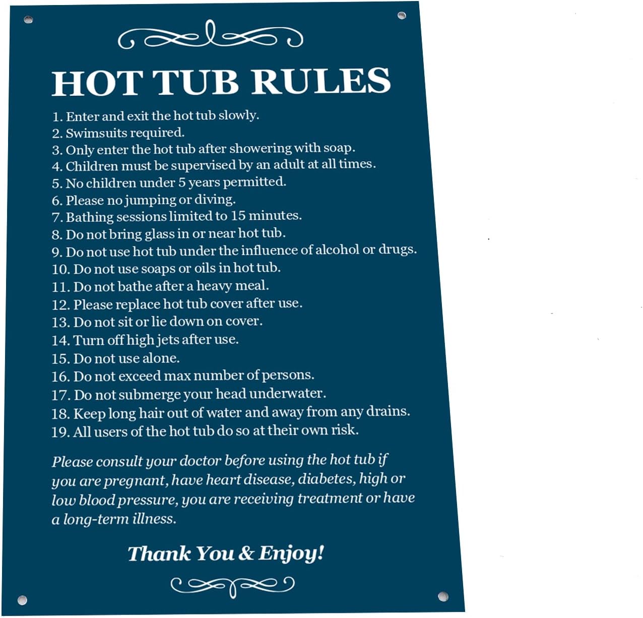 Hot Tub Rules, Outdoor, Waterproof Sign, Black & White/Blue & White (Blue and White)