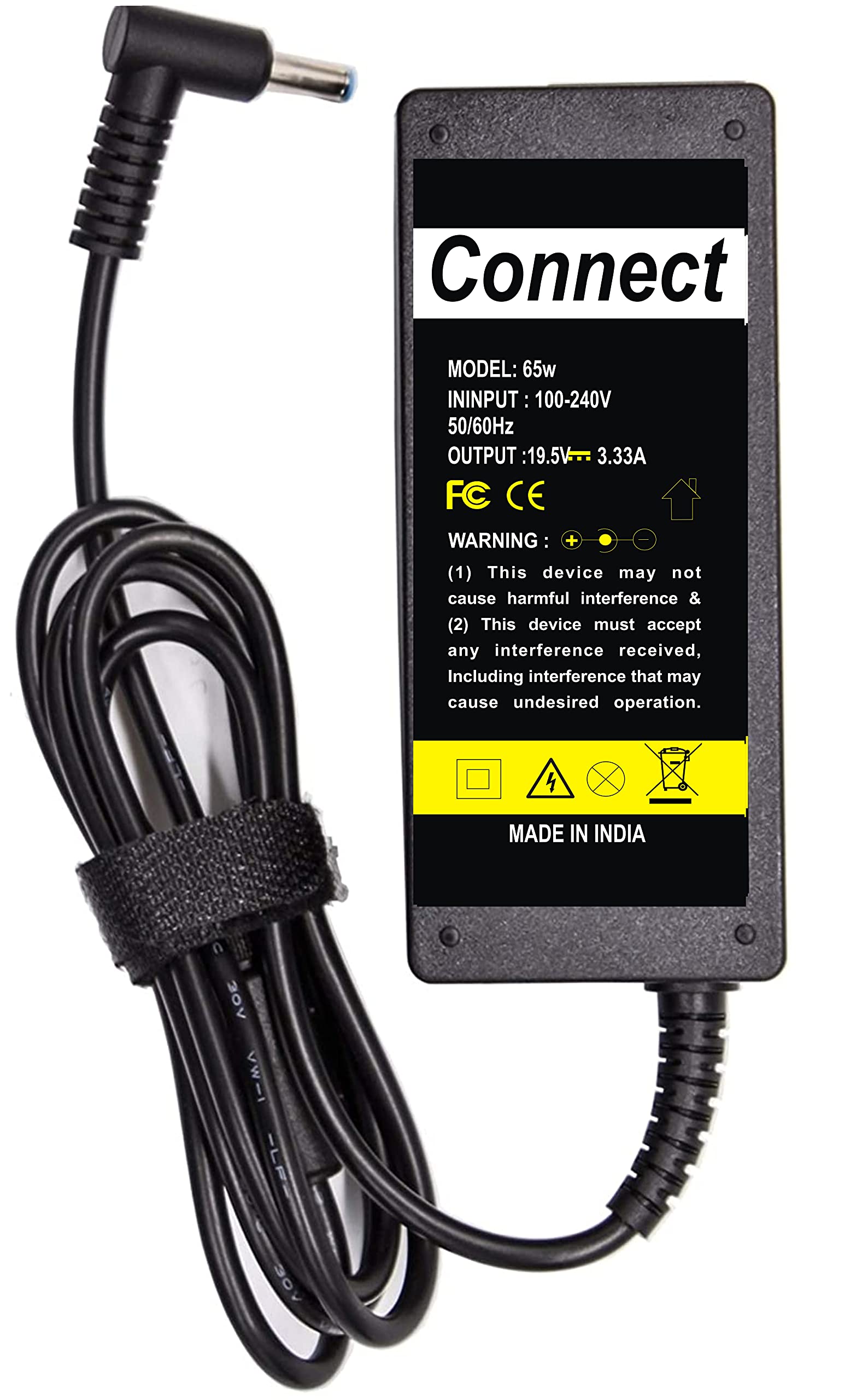 Connect Laptop Charger Adapter Compatible for HP Pavilion Laptop 15-AY513TX, 15-AY514TX, 15-AY525TU, 15-AY543TU Blue Pin 65w 3.33a (Power Cord Included)