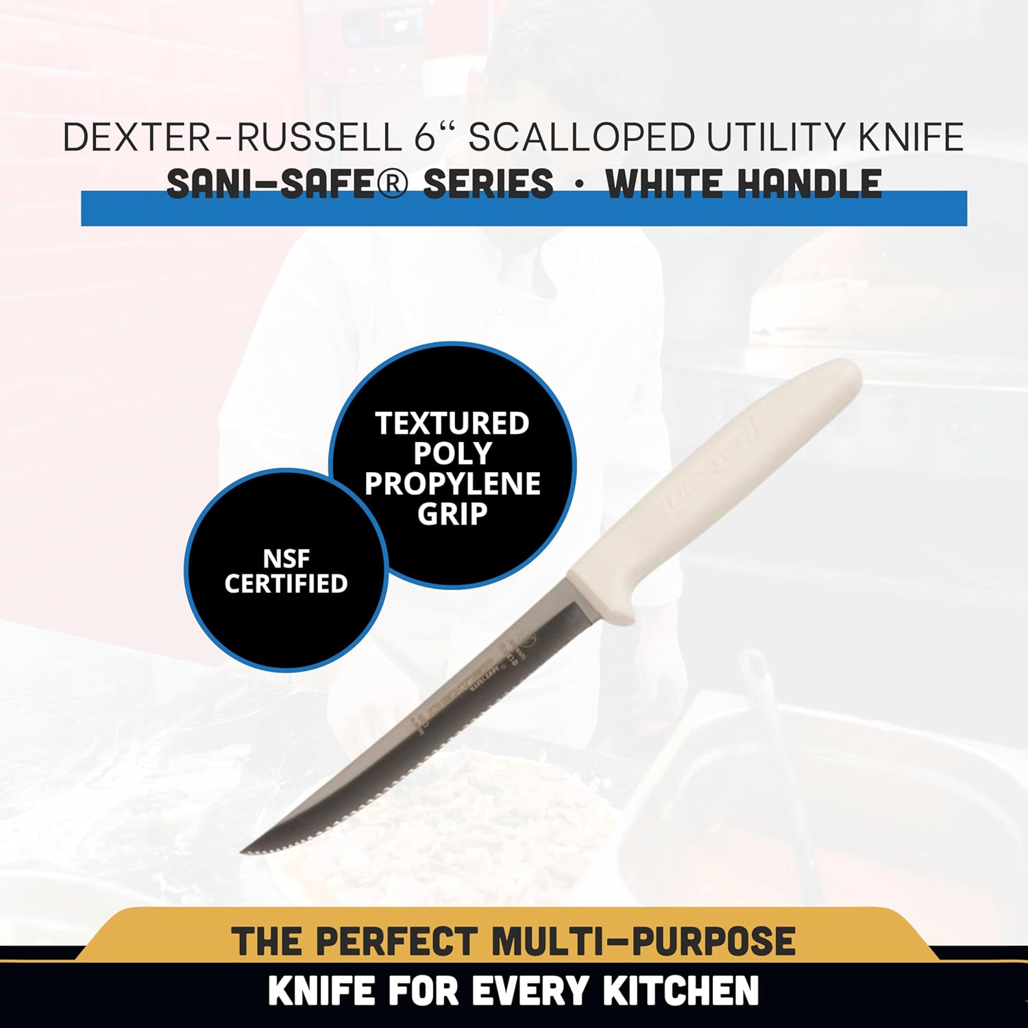 Dexter-Russell Sani-Safe 6" Scalloped Utility Knife | S156SC-PCP, High-Carbon Steel Blade, White Polypropylene Handle | NSF Certified, Made in USA