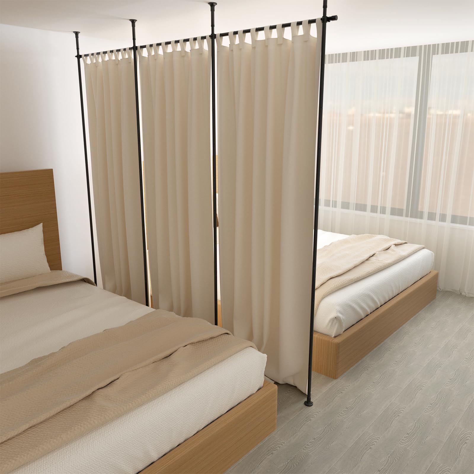 Stanza divisoria per paravento, 3 pezzi, asta per tende senza tenda, paravento flessibile, regolabile, divisorio o asta per tende, frangivista per soggiorno, camera da letto, larghezza 420 cm