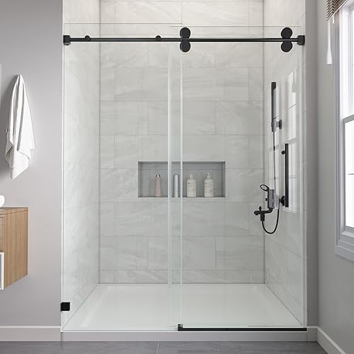 Puertas corredizas de ducha para bañera de 56-60 pulgadas de ancho x 66 pulgadas de alto, ancho ajustable, 38 pulgadas (0.394 in), sin marco,