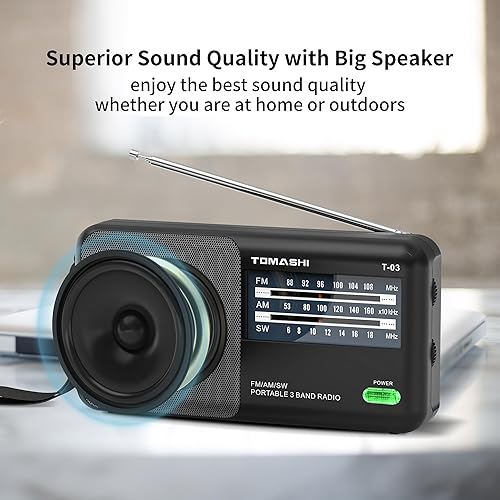 Miniatura 3 de Radio portátil AM FM de onda corta con perilla grande, altavoz grande y conector para auriculares, radio transistor con la mejor recepción para