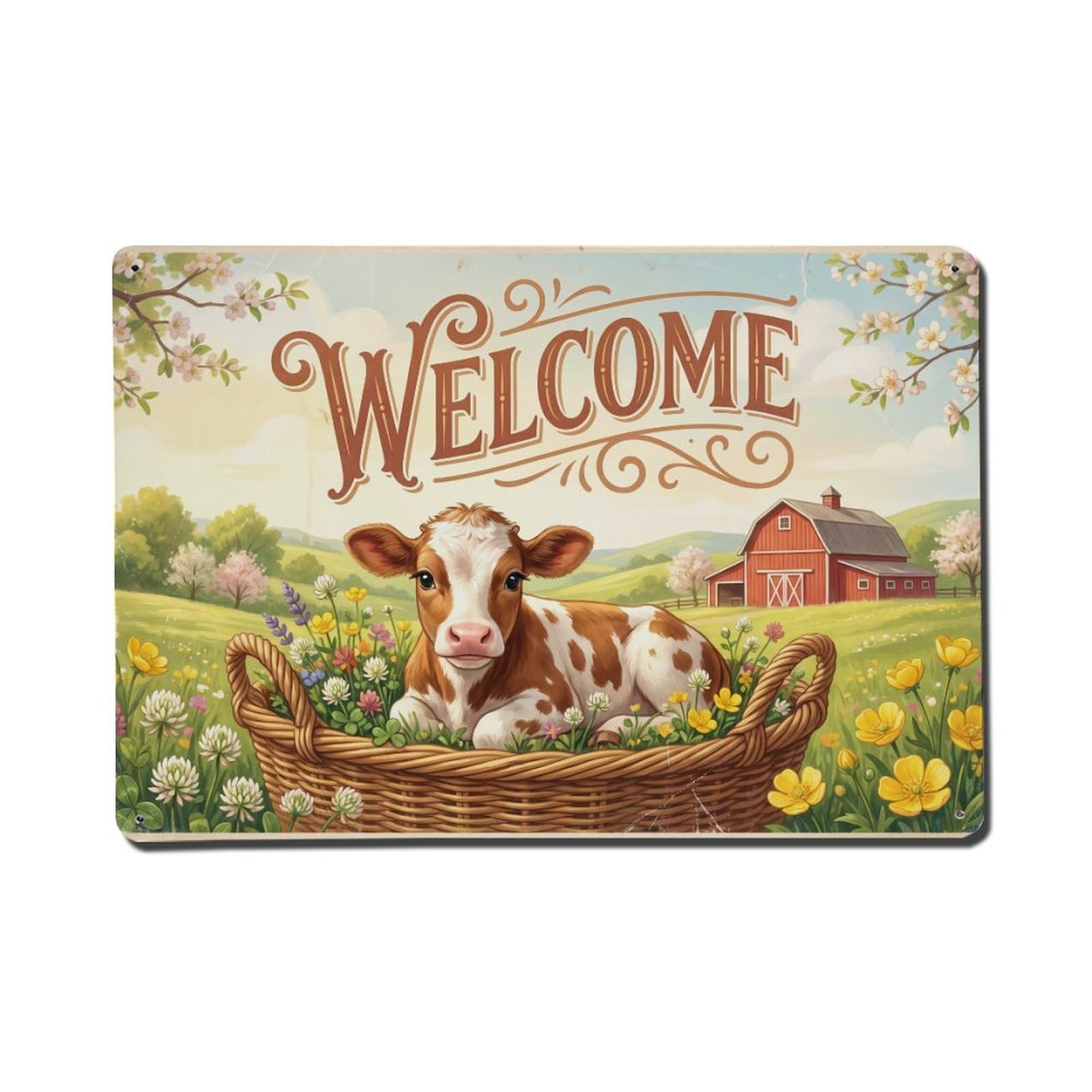 Vintage Welcome Calf Nature Lover Metal Tin Sign