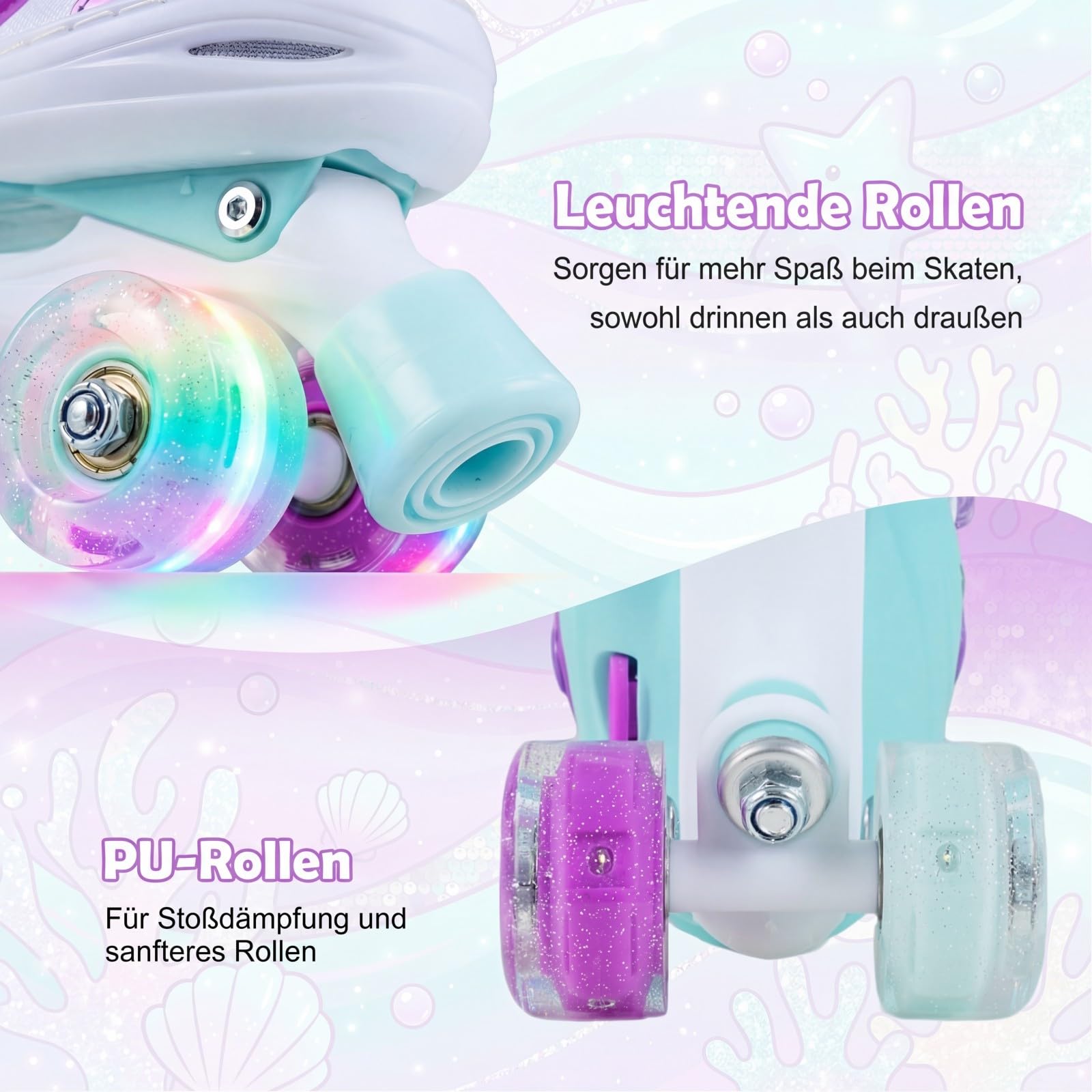 COSTWAY Rollschuhe Kinder 4 Größen verstellbar, Quad Skates mit leuchtenden LED Rädern, Kinderrollschuhe, Roller Skates Drinnen & Draußen für Jungen, Mädchen & Anfänger ab 5 Jahren