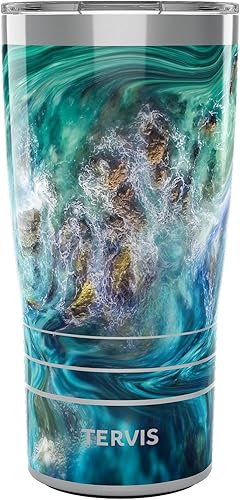 Tervis Traveler - Vaso de viaje con triple aislamiento verde azulado Splash mantiene las bebidas frías y calientes, 20 onzas, acero inoxidable