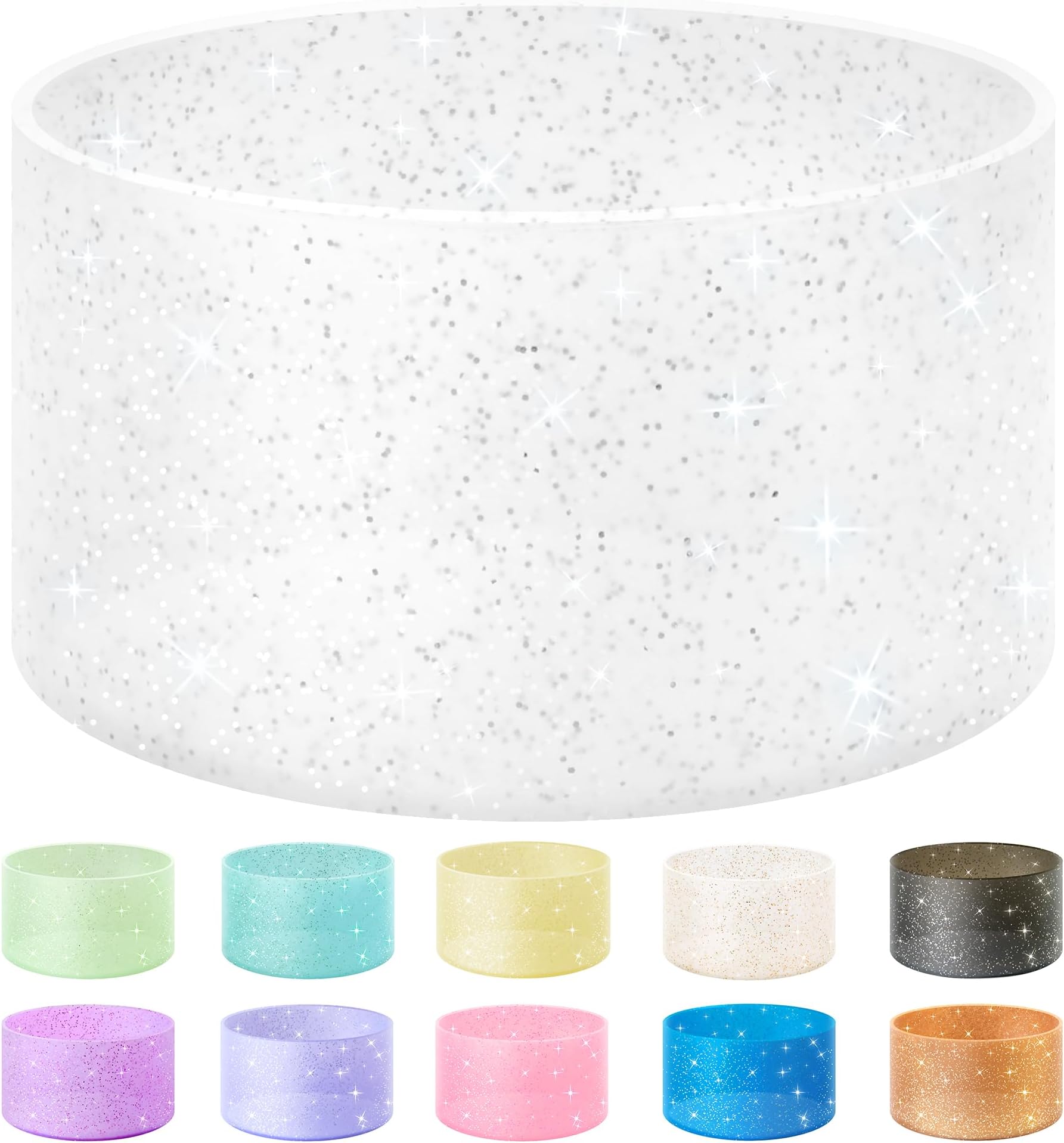 Vmini Protective Glitter Silicone Boot, Compatible with Stanley Tumbler 20-40oz & Hydro Flask Water Bottle 12-24oz and More Bottles/Tumblers with 2.8-2.95in Bottom, Bling Anti-Slip Sleeve Cover