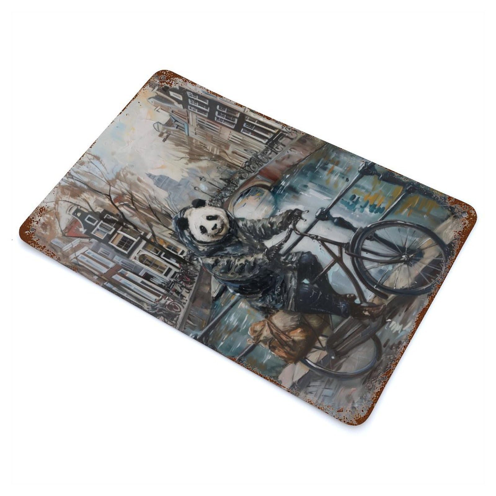 Panda Bicycle Amsterdam Retro Metal Sign 11.8"x7.9", Ideal for Cafe, Home Bar And Lounge Decor