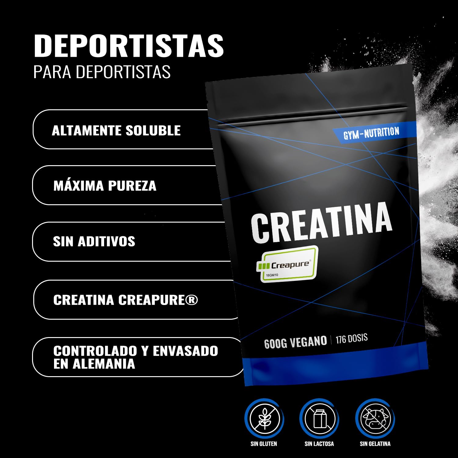 Creatina Monohidratada Creapure® – 600 g – Creatina Monohidrato Creapure en Polvo – Vegano – Envasado en Alemania - Creatine Monohydrate Powder