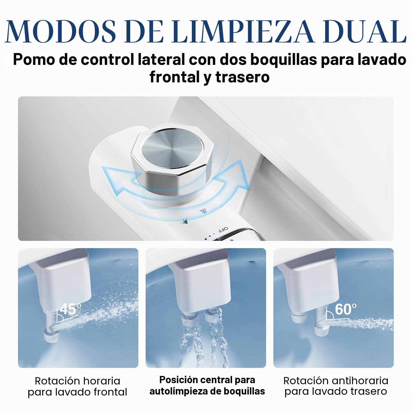 Pulverizador Bidet para WC No Eléctrico con Doble Boquilla Retráctil y Autolimpiante, Control de Presión, Limpieza Frontal y Trasera TT17NA