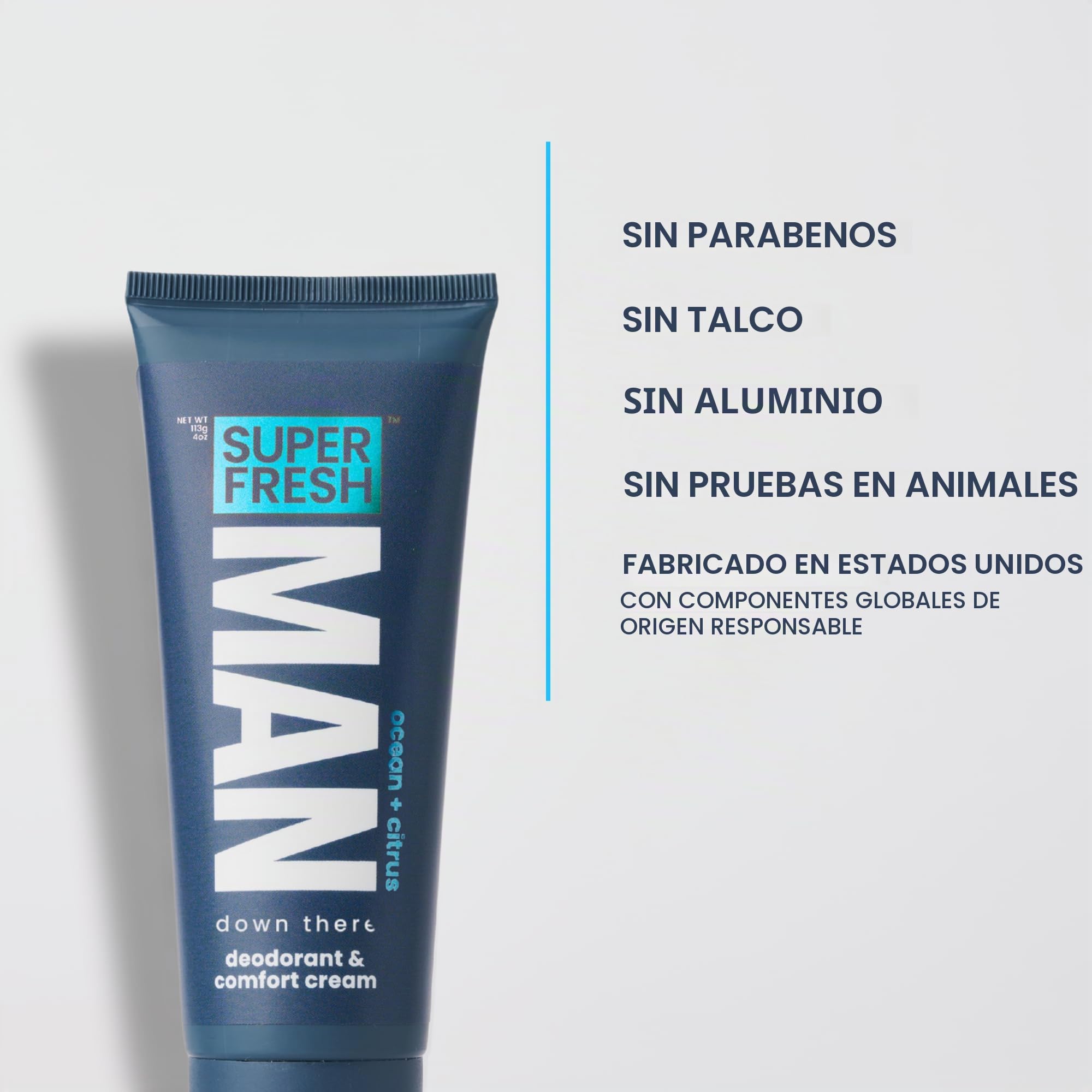 Super Fresh Man Parts Ball Deodorant for Men - Deodorizing Lotion with Aloe - Talc-Free, Paraben-Free, Aluminum-Free, CLEAR PROTECTION - 4 fl oz Tube