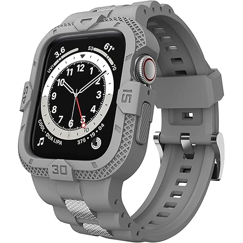 GELISHI Compatible for Apple Watch Band 41mm 40mm 38mm with Bumper Case, Rugged Men Bands TPU Strap for SE Watch Series 9 8 7 6 5 4 3 2, Sport Military Band Protective Case Shockproof, Grey
