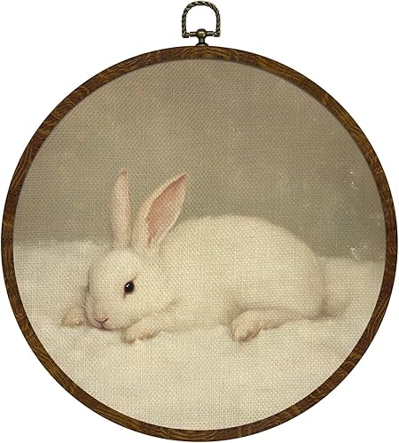 KLYTINK BY0622 - Arte de pared redondo de conejo vintage, marco de lienzo retro para pared, decoración rústica para colgar en la pared para Pascua,