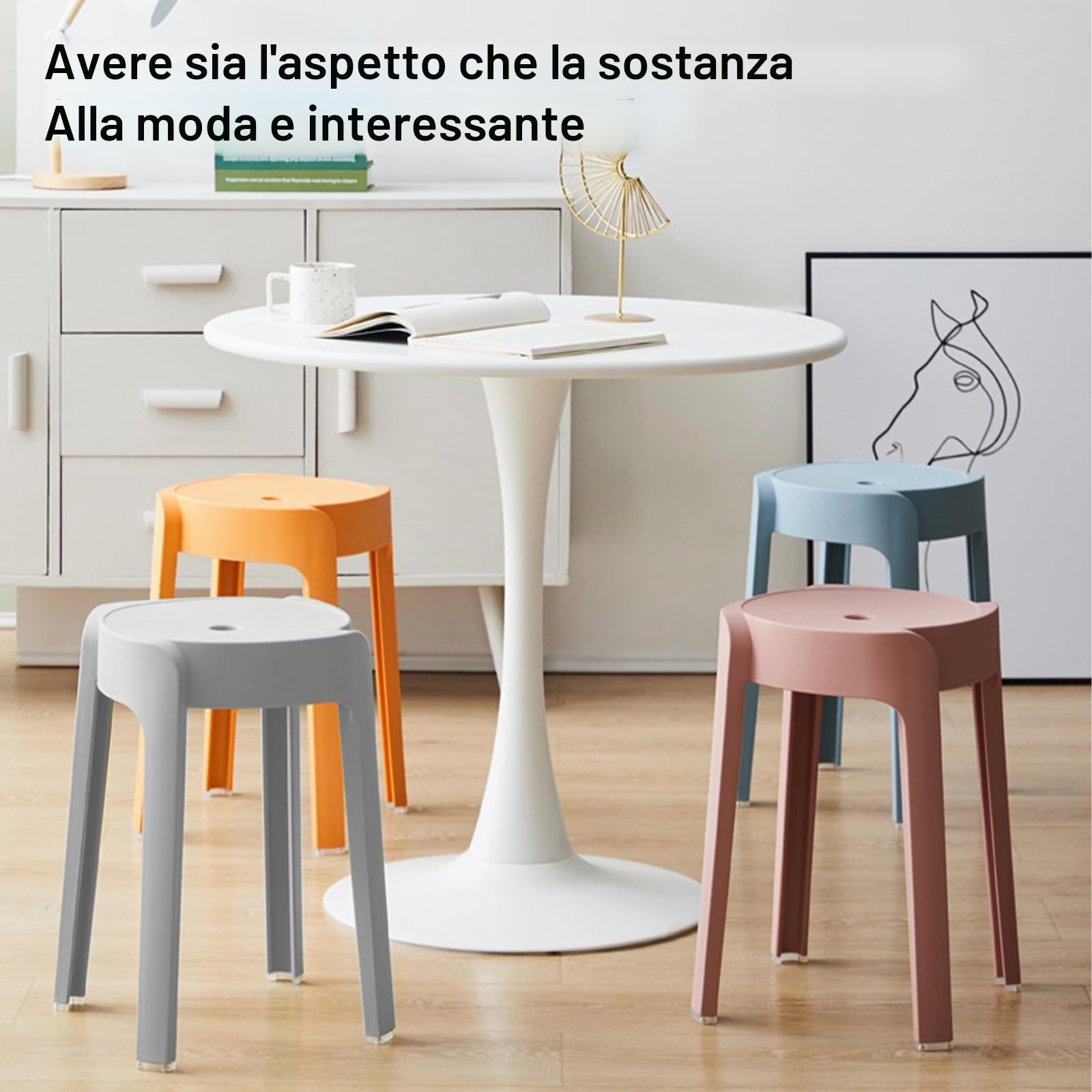 46CM Sgabello da Bagno in Plastica, Set di 5 Robusti Cucina Bar Sgabelli Impilabili Sedia Doccia Anziani Antiscivolo Sgabello per Bagno Camper Interno ed Esterno, 5 Colori