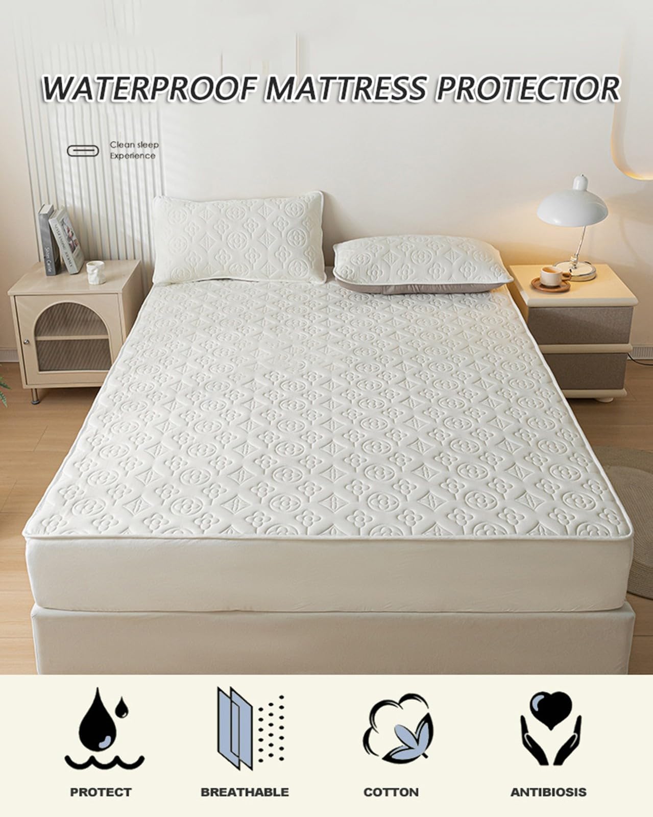 Gesteppter Wasserdichter Matratzenschoner,Matratzenschoner 3-teiliges Set Spannbettlaken,Bequeme Hypoallergene und Geräuschlose Matratzenauflage,Leicht zu Zerlegen und zu Waschen(Green,90x200cm)