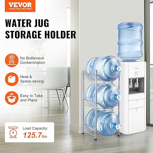 Miniatura 2 de VEVOR Soporte para jarra de agua de 5 galones, estante para botellas de agua de 3 niveles con 3 ranuras, soporte desmontable para cocina, oficina,