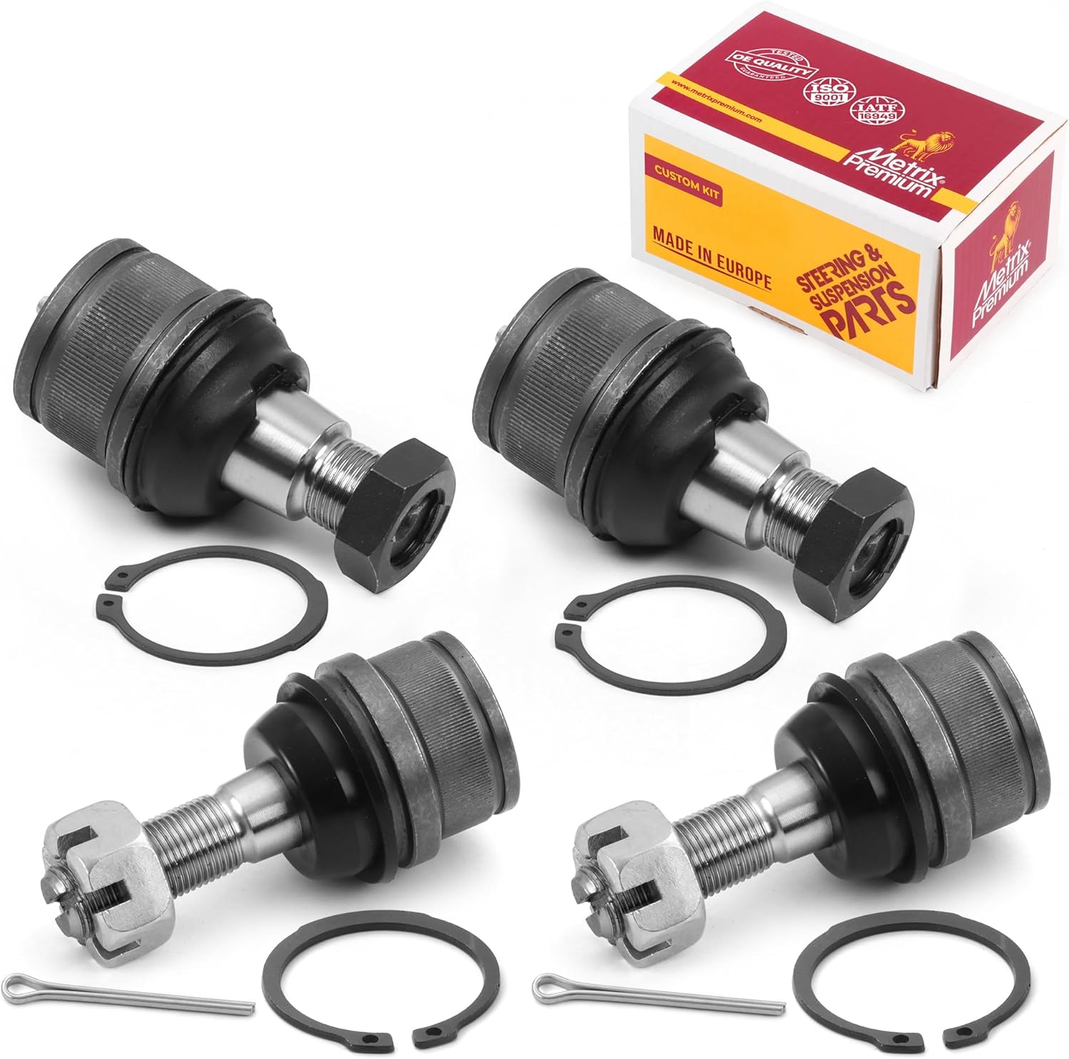 Metrix Premium Chassis Parts - 4 PC Front Lower & Upper Ball Joint Kit Fits 92-97 Ford F-350 4WD, 11-16 F-450 Super Duty, 00-05 Excursion 4WD, 99-22 F-250 Super Duty 4WD, K8607T K80026, Made in Europe