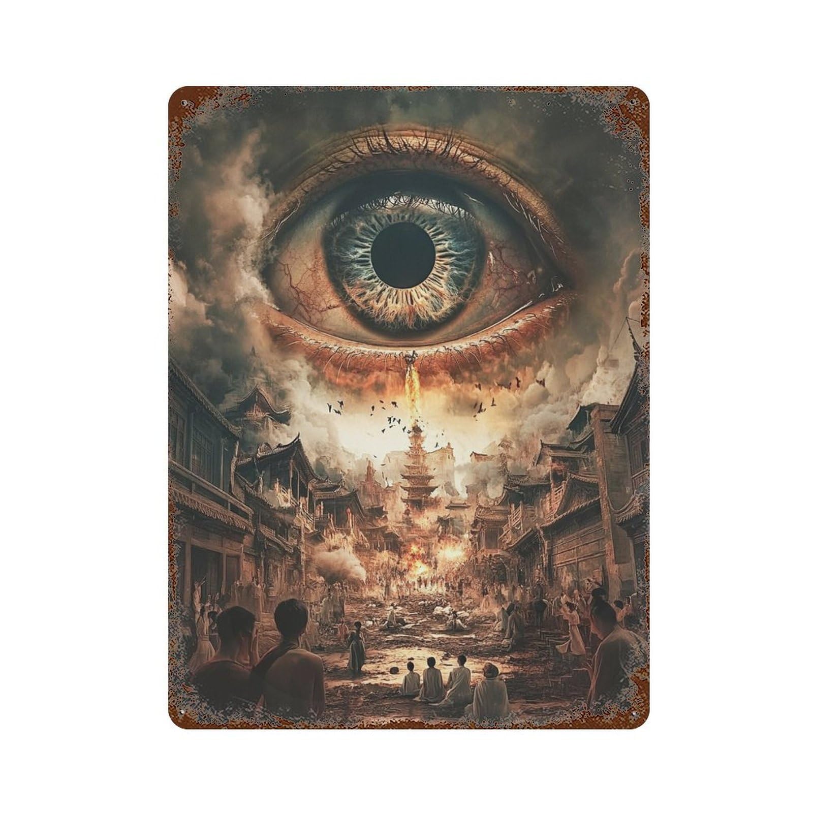 Eye of The Apocalypse Decorative Tin Sign 15.7"x11.8", Rustic Home Decor for Cafe, Home Bar And Lounge Decor