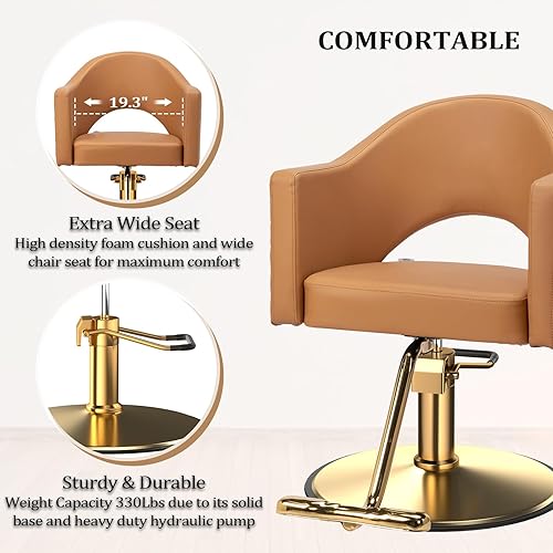 Vista 69 de OmySalon Sillas de peluquería para peluquería silla de estilo negro dorado, silla de salón para estilista, Bomba hidráulica resistente, 360° Oro