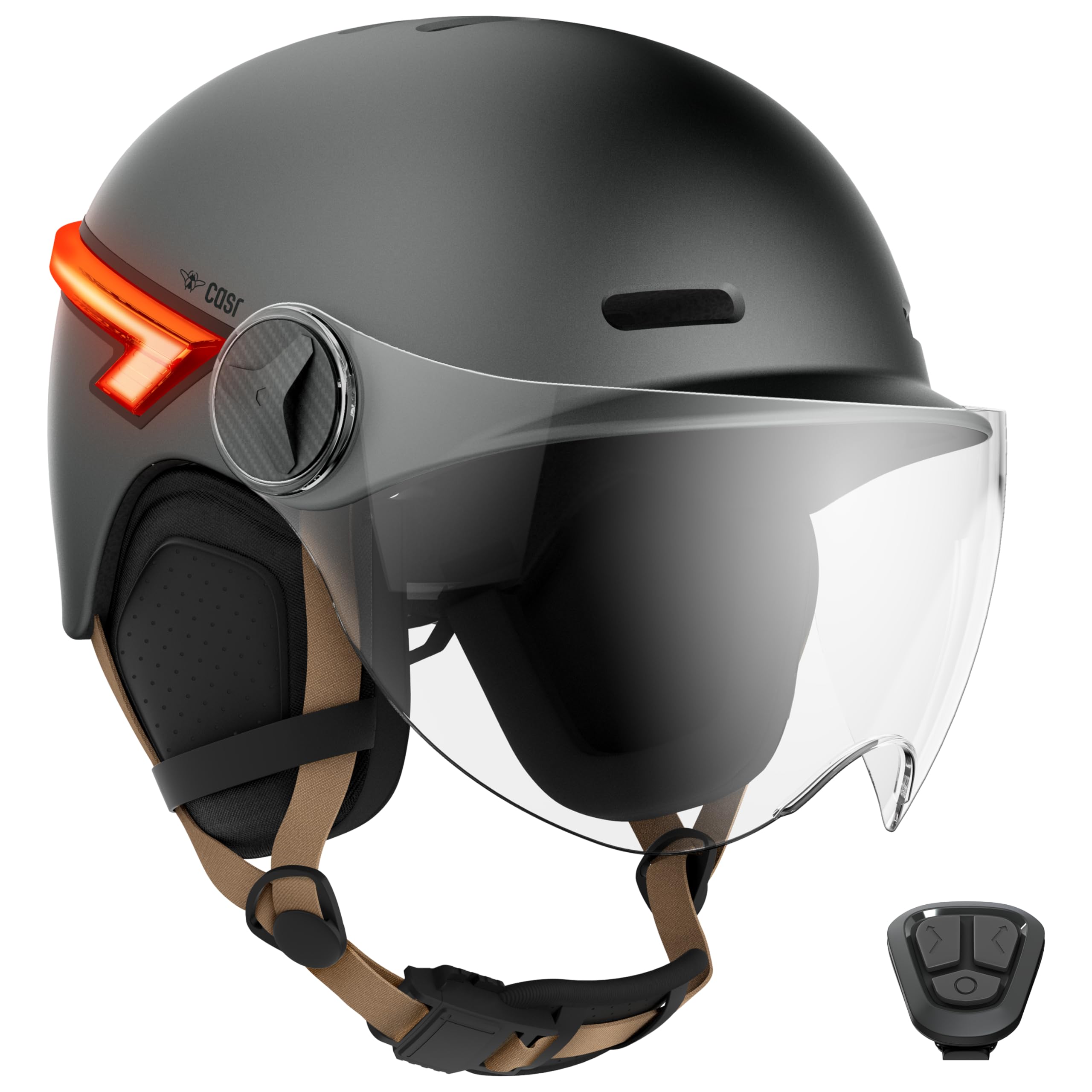 CASR Glow - Casque LED pour Vélo & Trottinette - Visière XL & Cache-​Oreilles Amovibles, Clignotants arrières & Télécommande - Joli Design Urbain pour Homme & Femme - Gris - Taille L