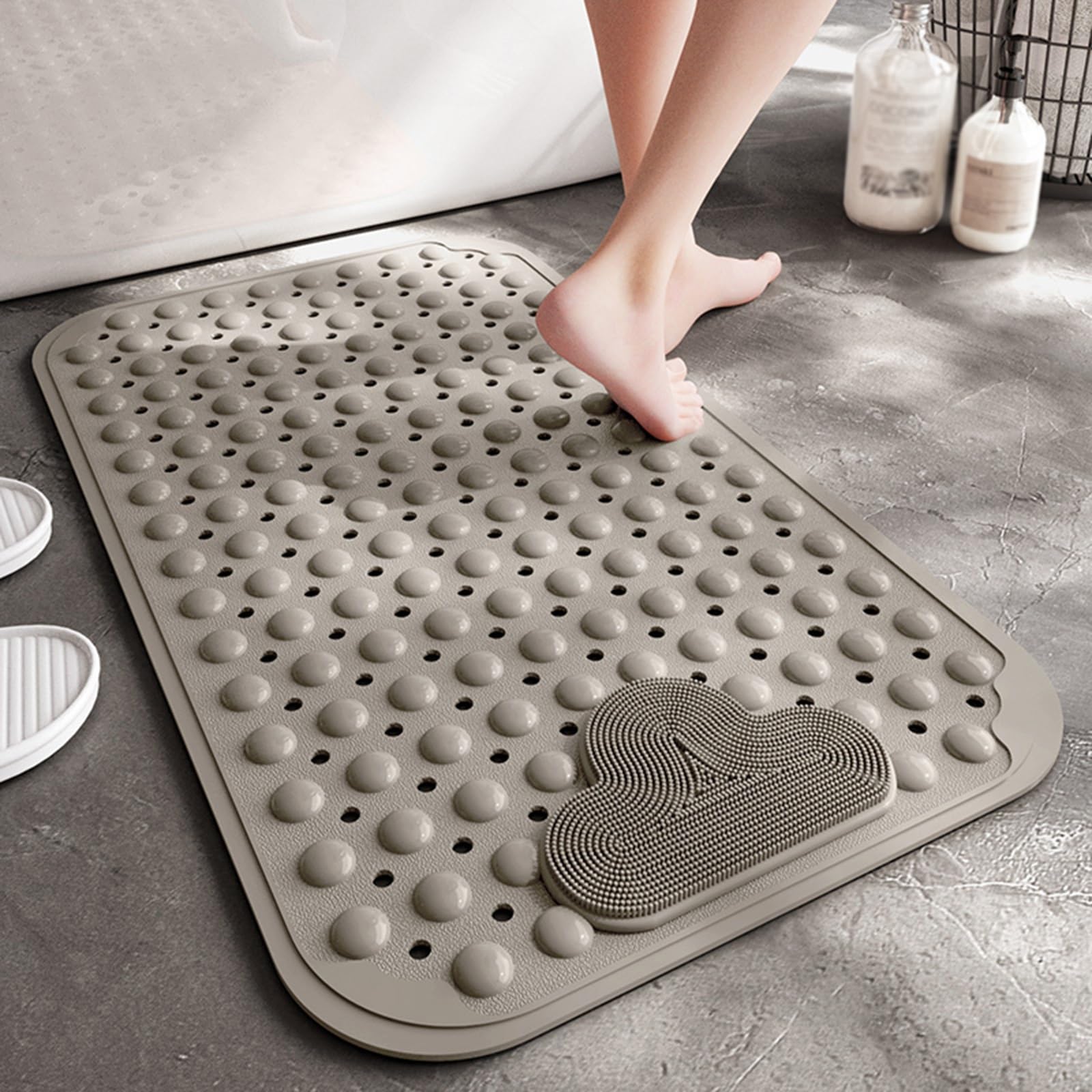 rutschfeste Duschmatte Mit Saugnäpfen, Badewannenmatten Mit Abflusslöchern, Leicht Zu Reinigen, Für Badezimmerboden, Badewanne Und Dusche, Ideal Für Senioren Und Kinder(Dark beige,80x120cm)
