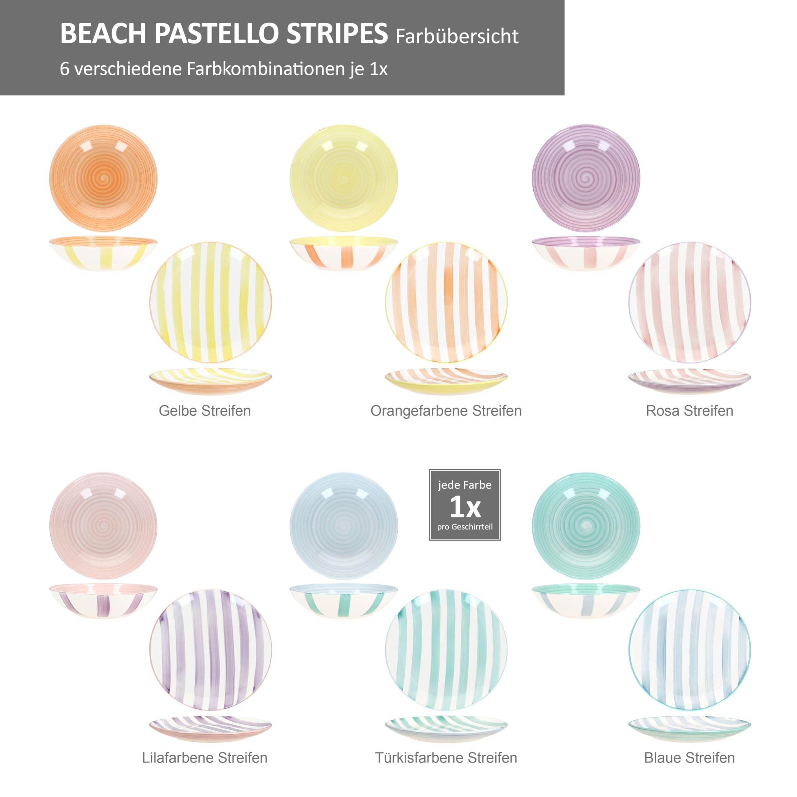 Pane Cose E Cappuccino Piatti Mambocat Set Pastello - 18 Pezzi In Gres Porcellanato Per 6 Persone, 6 Colori Piatti Colorati Cucina Ciotola Colazione