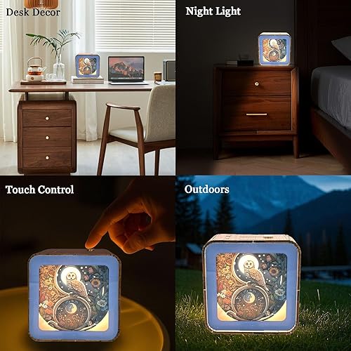 Miniatura 5 de Pursuestar Caja de música de madera 3D hecha a mano al tacto, luz nocturna LED, recargable de 3 colores, regalo musical para mujeres y hombres,