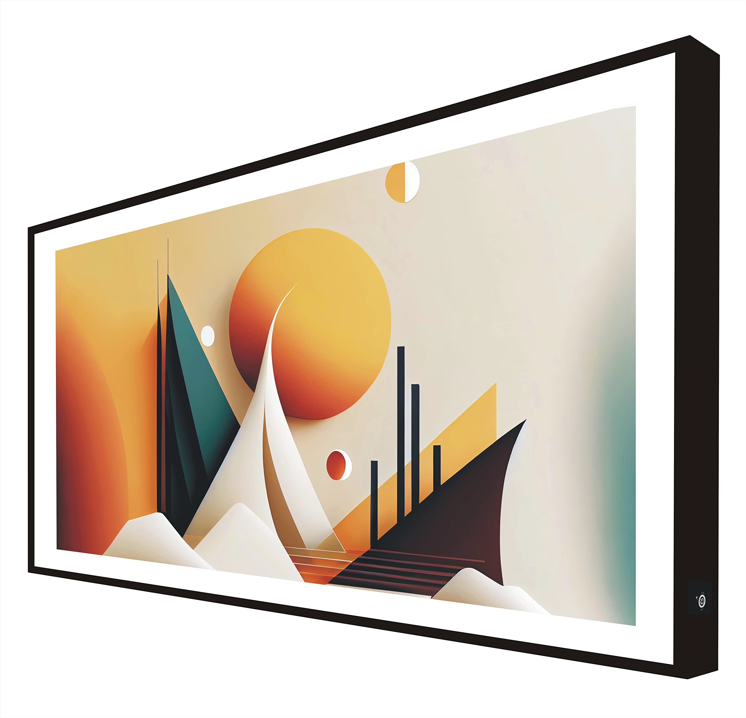 Tableau cadre bois laqué noir LED deco murale salon moderne