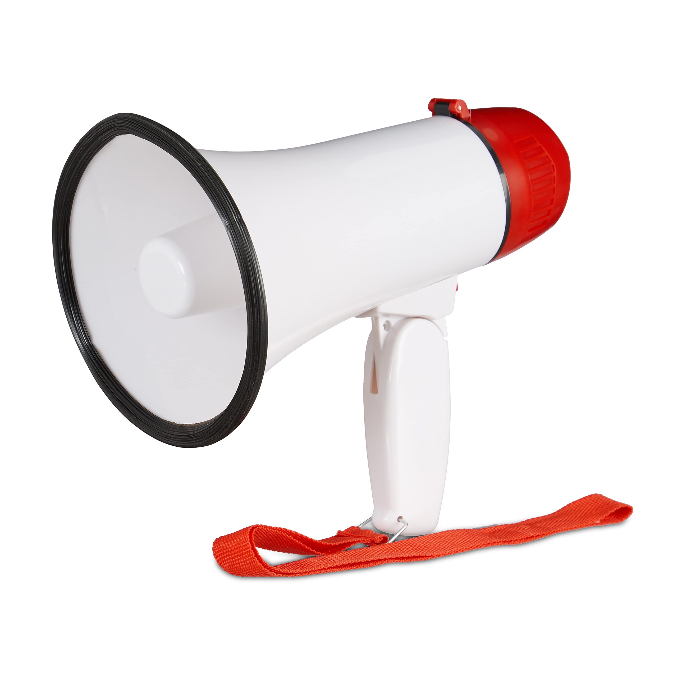 Relaxdays- Mégaphone Stade Corne d'Appel avec Manche Pliable & Dragonne, Son Olé Amusant Porte-​Voix 10 Watt Rouge/​Blanc, 10021456, HLP 21 x 13,​5 x 22 cm