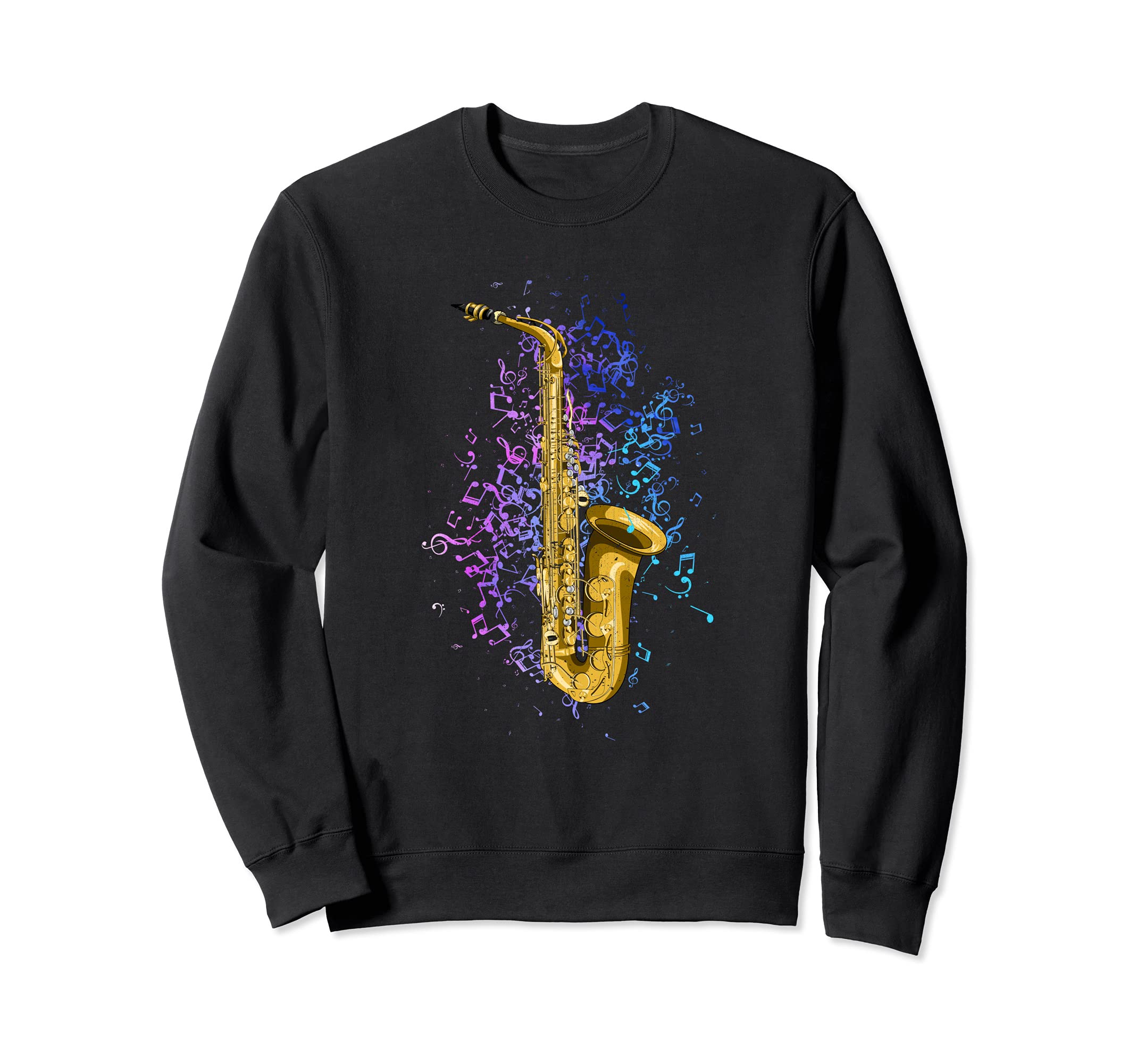 Music Notes Jazz Musician Sax Player Saxophonist Saxophone Sweatshirt, Black
