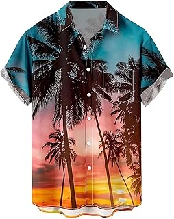 Green Hawaiian Shirt Cheetah Button up Shirt Men Mens...