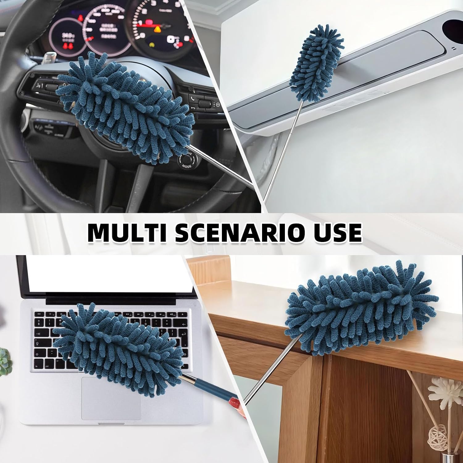 2Pcs Car Interior Duster with Extension Pole Soft Dash Vent Dusting Detailing Wash Brushes with Long Handle Duster Cleaner Tool New Car Must Haves for Cleaning Supplies (Blue) image 4