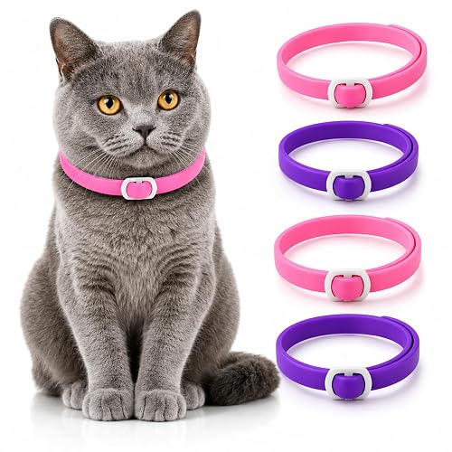 4 Pcs Garrapatas Antipulgas para Gatos, Collar Antipulgas para Gatos, Ajustable, Impermeable