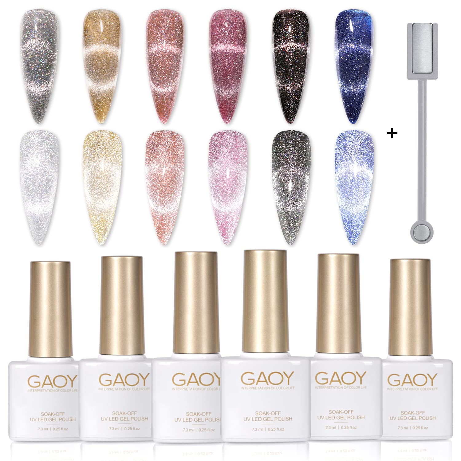 Buy GAOY Bling Bling Cat Eye Gel Polish Set of 6 Reflective Glitter Gel