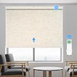 Motorized Blackout Roller Shade Fabric Covered Valance and Bottom Rod, Remote Control Electric Window Blind Compatible with Alexa Google via Hub, Custom Size (Texture Beige - Wrapped Fabric)