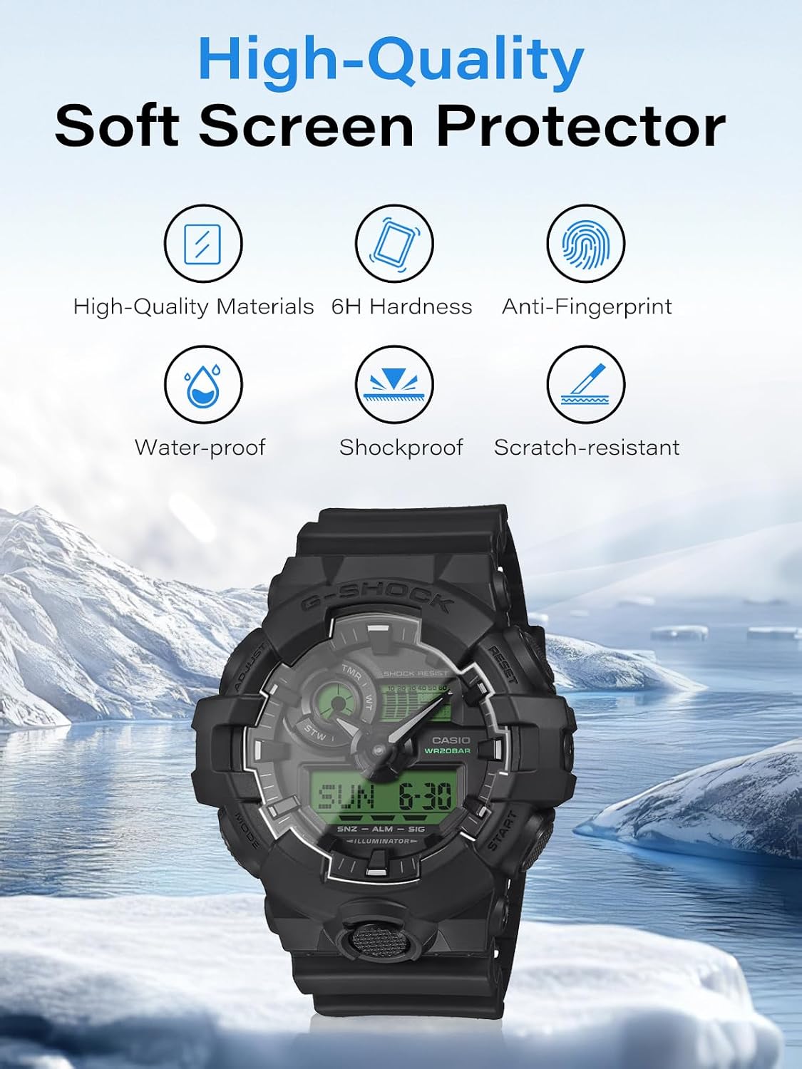 2 Pack Screen Protector for CASIO GA700BEG-1A Smartwatch, Soft TPU for GA-700 SERIES, HD Transparent, Bubble Free, Touch Sensitive